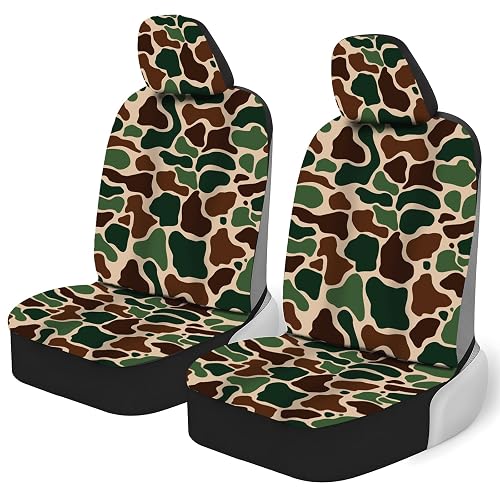 MAKLUVL 2 Packs Dark Camo Car Seat Covers with Matching Headrest Universal Fit Most Vehicles, Automotive Camo Interior Accessories Fits Most Cars, Sedans, Vans, and Trucks