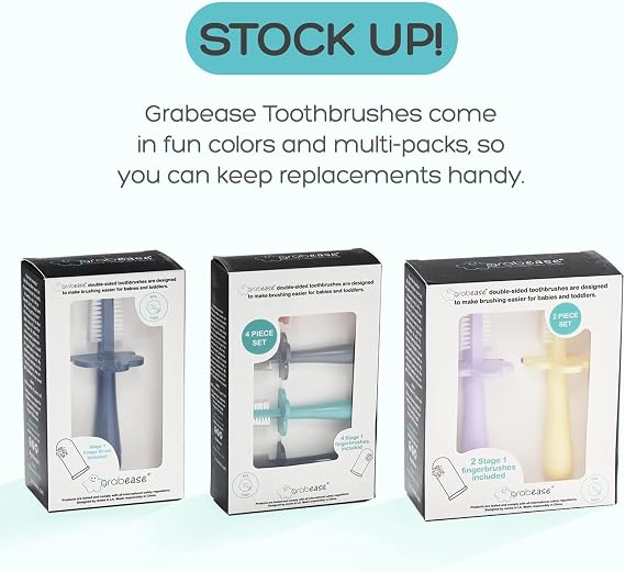 grabease Double-Sided Finger Toothbrush - Promotes Independent Brushing & Toddler Toothbrush - Recyclable Silicone Baby Brush - Finger Brush for Gum Massage - 12 Months & Up, Blush, Pack of 1