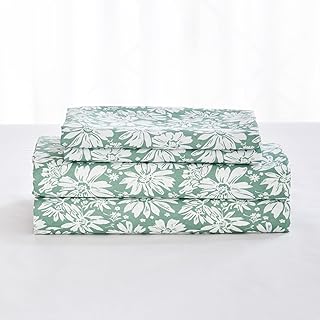 Gogreen 4PC Deep Pocket California King Sheet Set Fit 14", Breathable Microfiber Soft California King Size Sheet Set, Hotel Style Bed Sheet Set, Gift for Women, Men - White Flowers Green Background