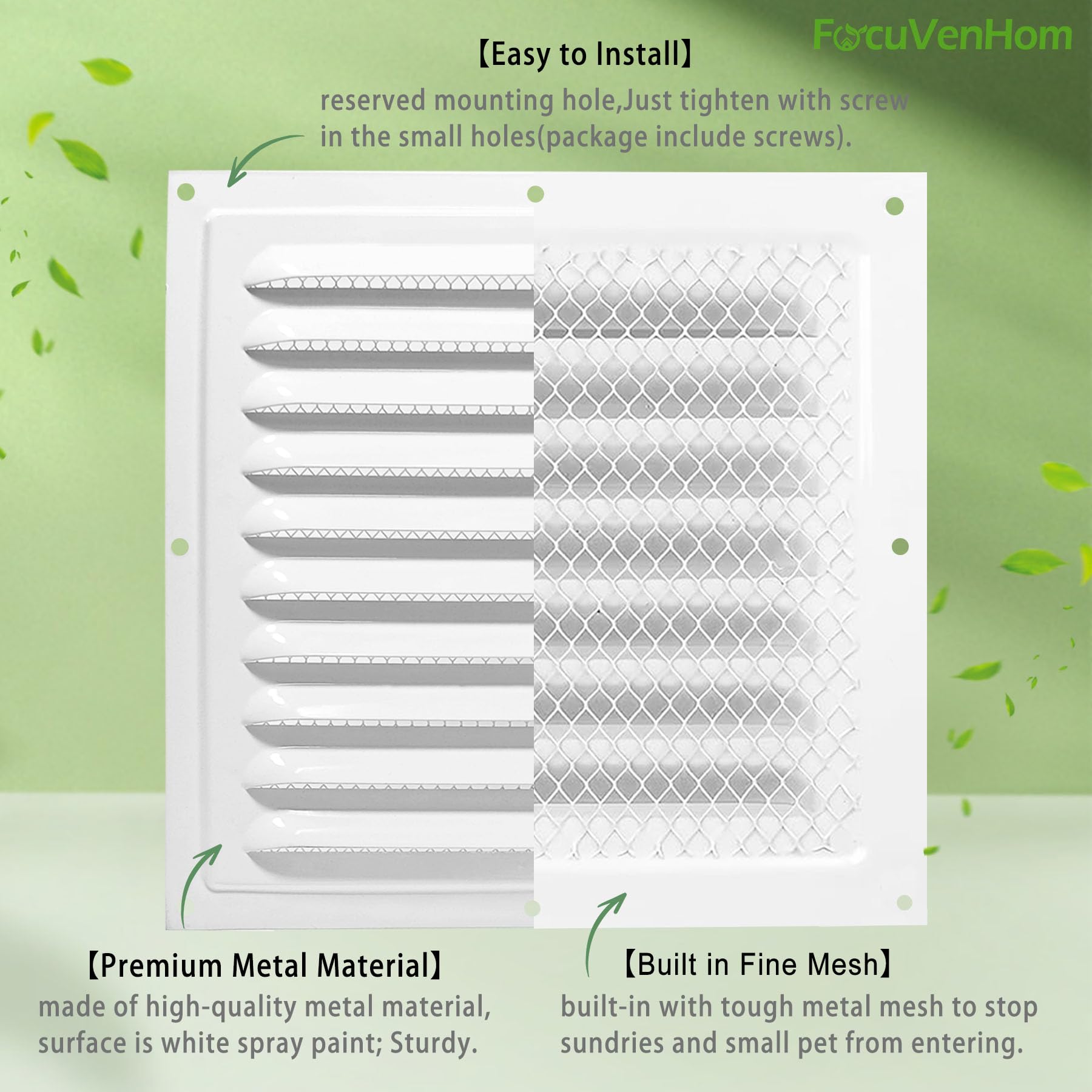Rejilla de ventilación cuadrada de metal de 10 x 10 pulgadas, rejilla de ventilación de pared cuadrada de metal con rejilla de ventilación con malla fina integrada para ático al aire