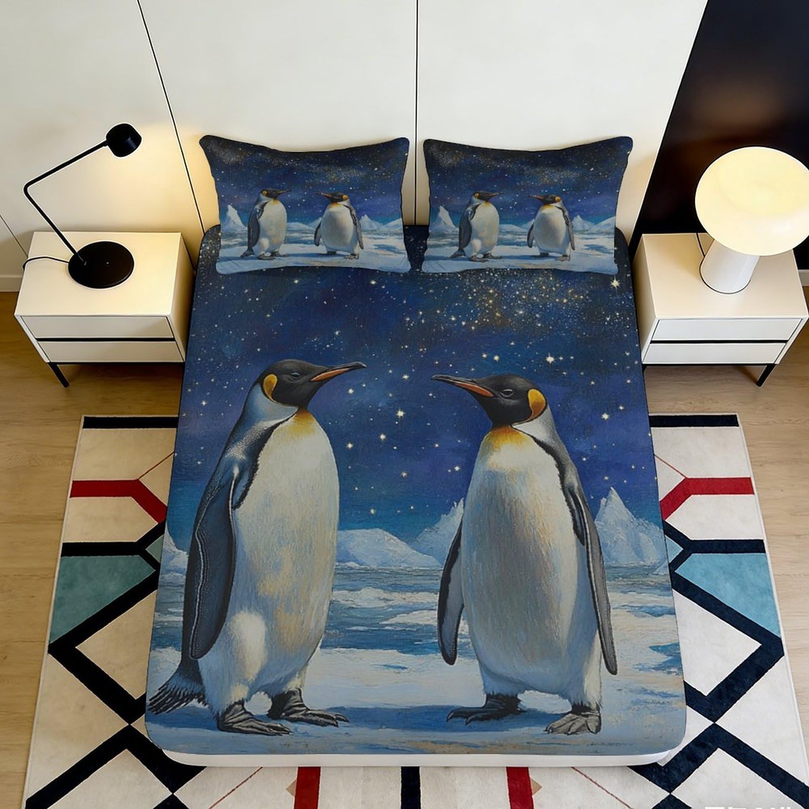 Dhbaneiok Style-9 3D Printed Penguin Ice Landscape Fitted Sheet Microfiber Soft Breathable Arctic Night Mattress Cover For Bedroom Dorm Decor 90X200x25cm