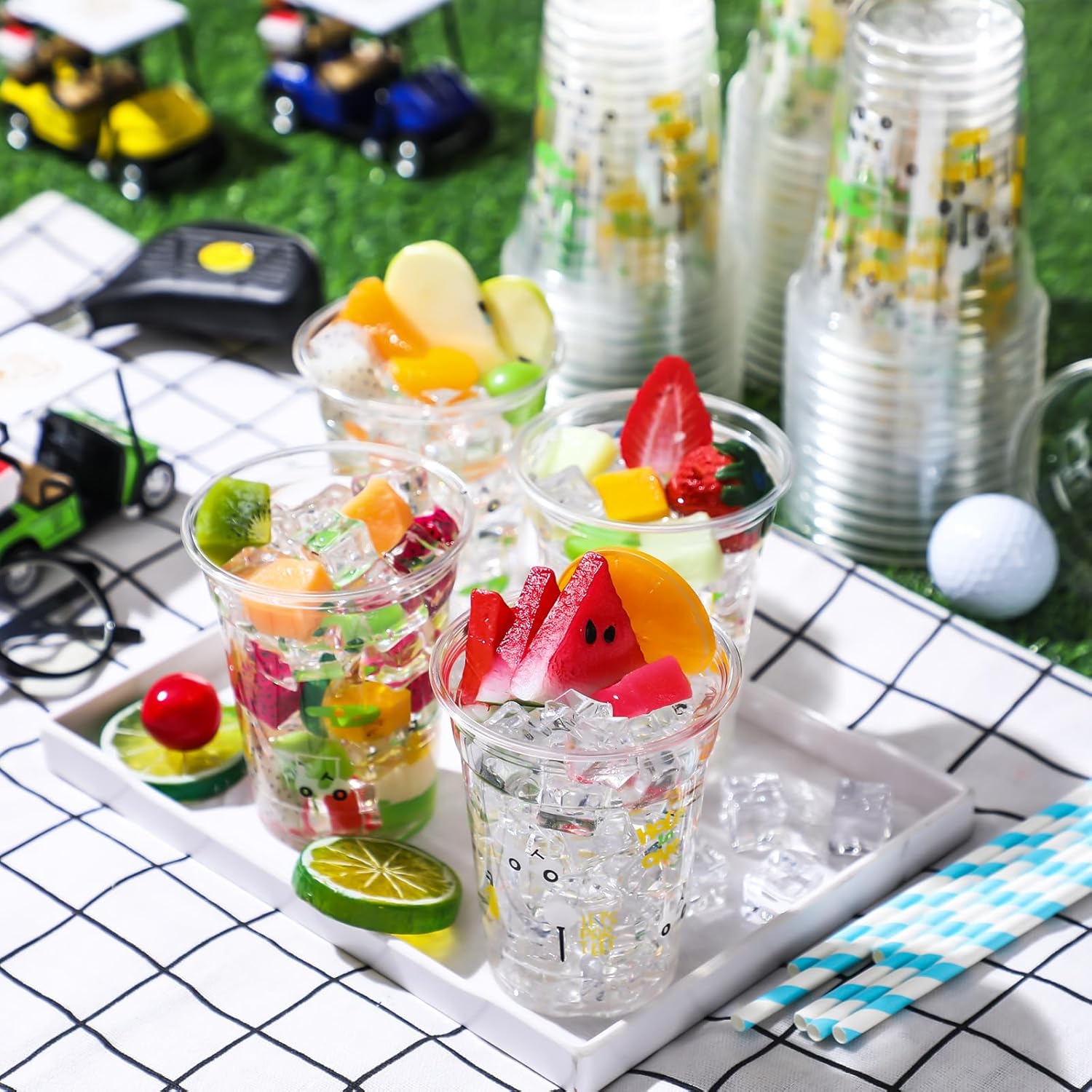 Qinyoung 50 Pcs Masters Golf Ball Party Supplies Bulk Clear Plastic Cups 12oz Disposable Let's Par-tee for Home Sports Golf Themed Birthday Bachelor Party Supplies Favors (Yellow,Green,White) - Image 2