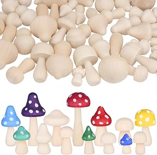 48 Pieces Unfinished Wooden Mushrooms 14 Size of Natural Wood Mushrooms Decor Unpainted Wood Craft Figurines for Party Decoration,DIY Craft and Fairy Garden