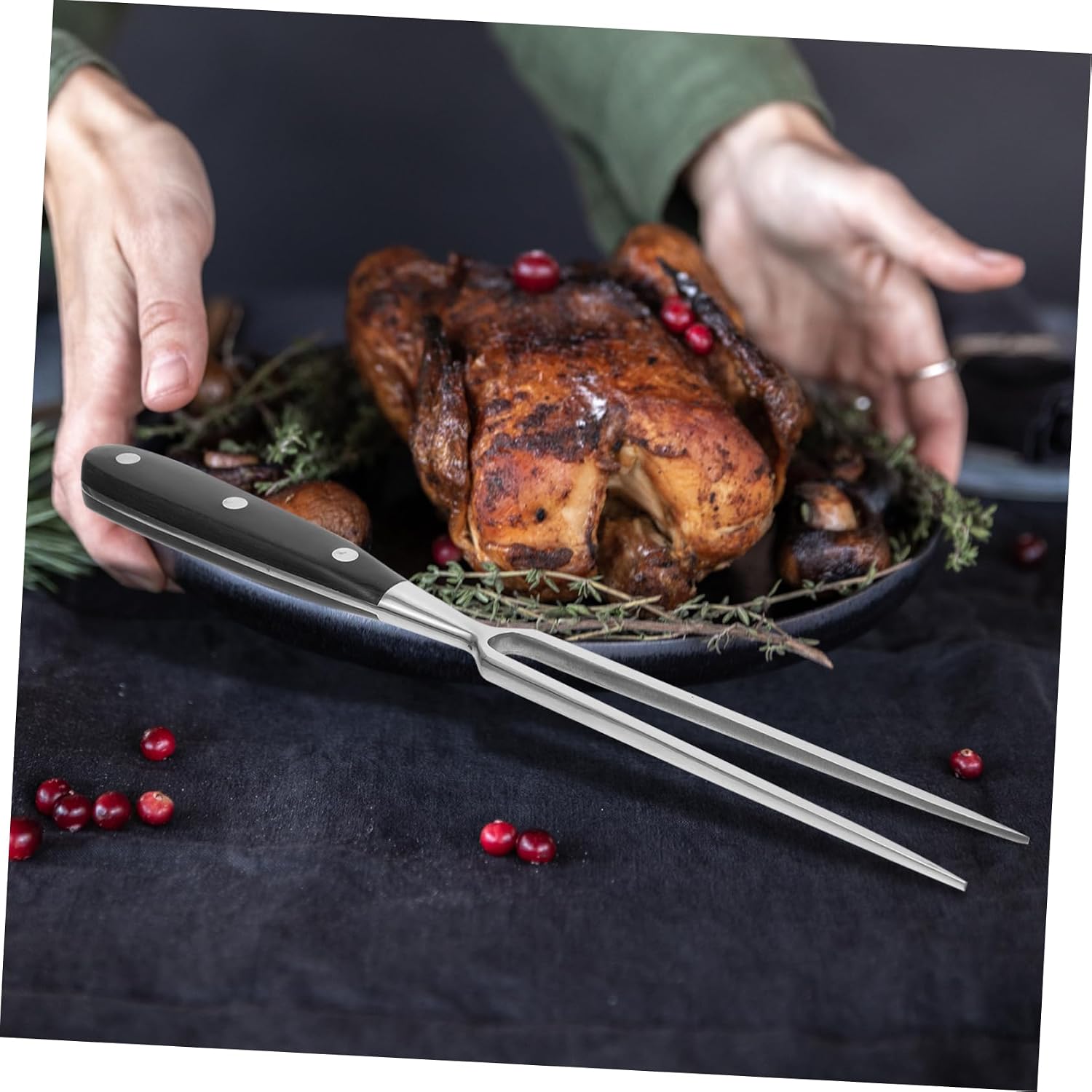 COLLBATH Stainless Steel Meat Fork for Carving and Serving Picnic and Barbecue Tool with Solid Handle for Home Restaurant and Outdoor Use