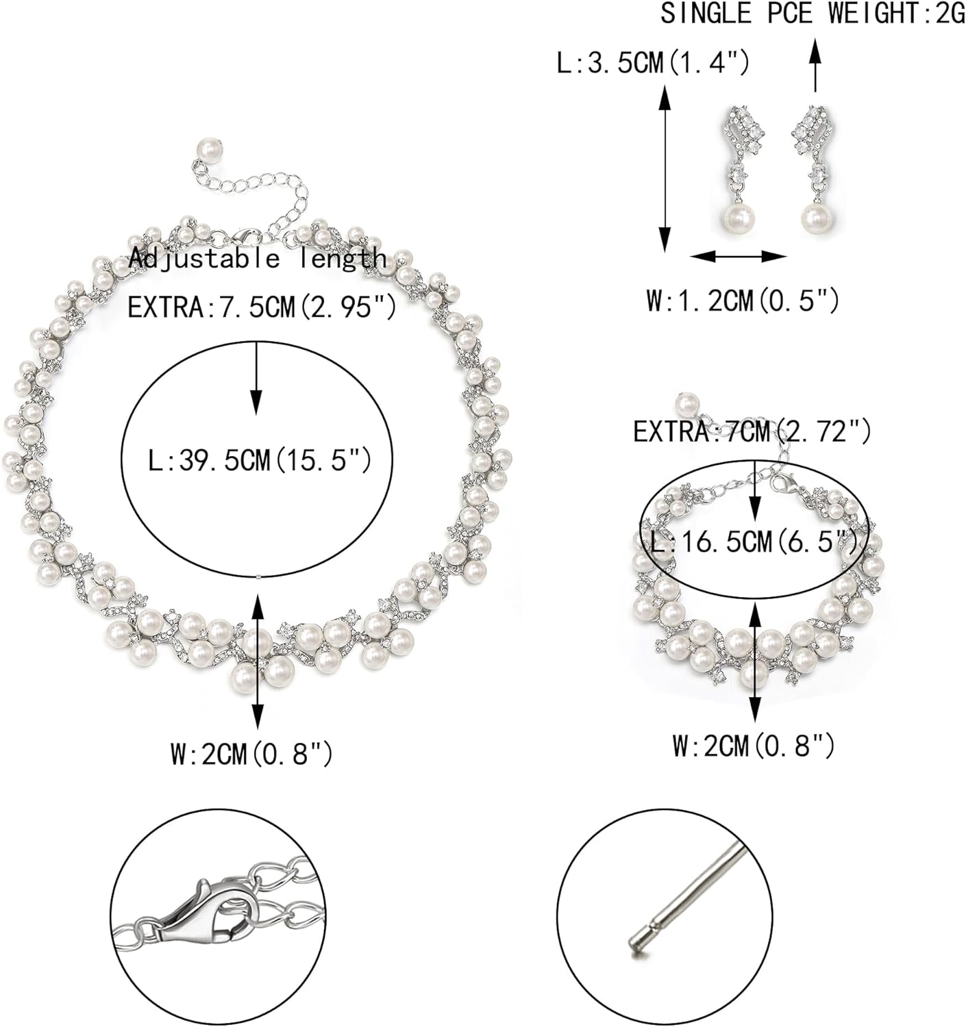 EVER FAITH Austrian Crystal CZ Simulated Pearl Victorian Style Necklace Earrings Bracelet Set Clear - Image 6