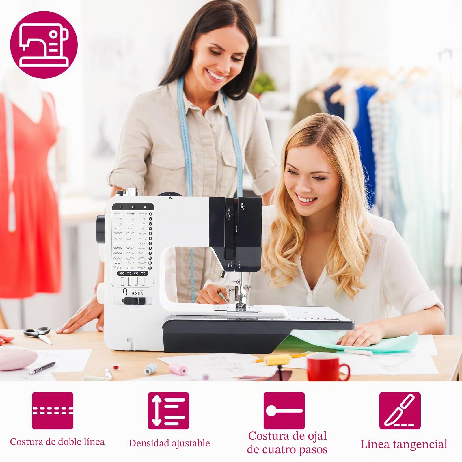 Máquina de Coser Electrónica, Mini Máquina de Coser con Kit de Costura, Máquina de Coser con Amplia Mesa de Costura, Máquina de Coser Eléctrica Portátil con 38 Puntos de Costura