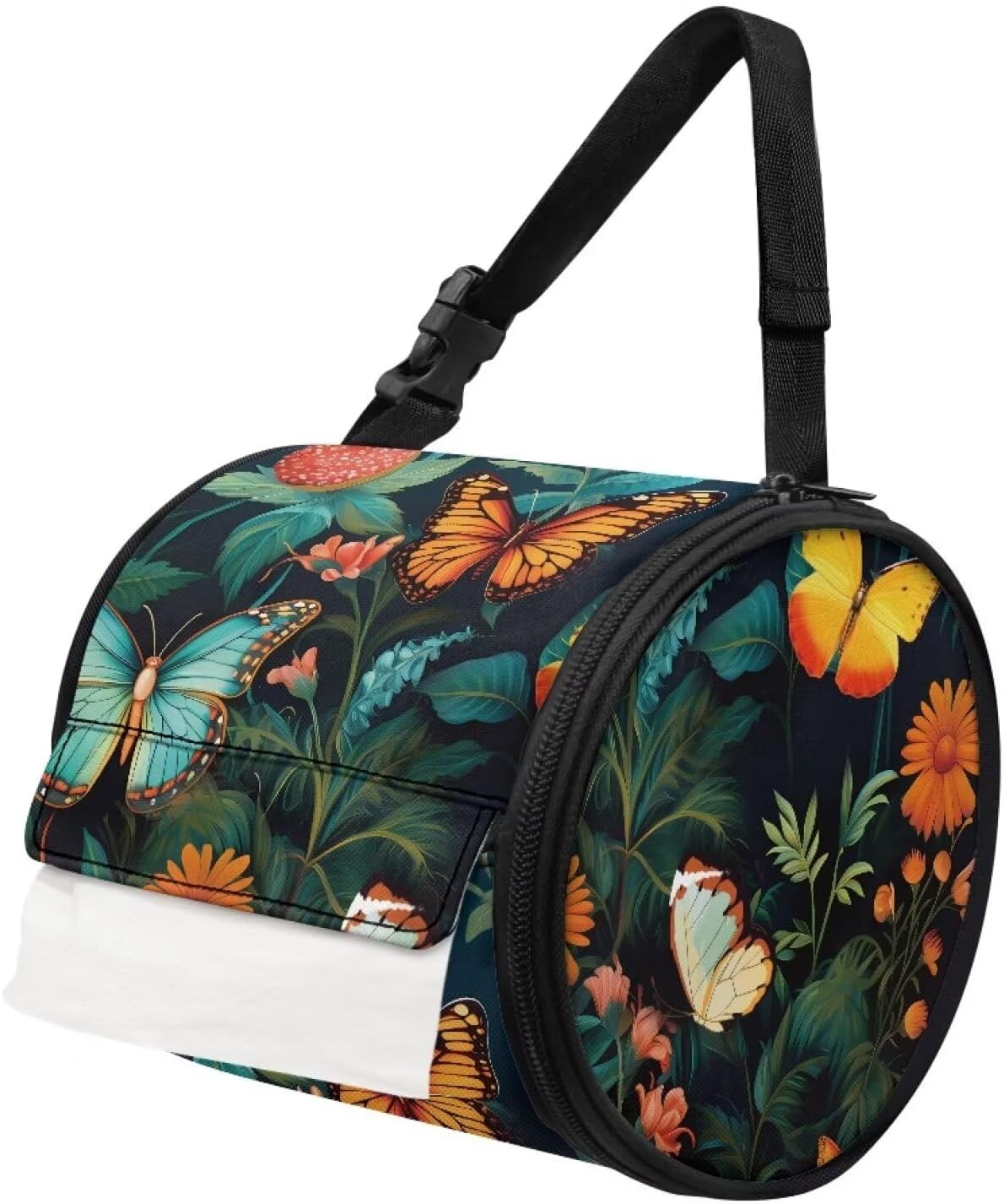 Hanging Toilet Paper Holder Colorful Butterfly Camping Paper Towel Holder Portable Car Roll Paper Storage Bag with Adjustable Strap Suitable for Bathroom, Tent, Car, Kitchen