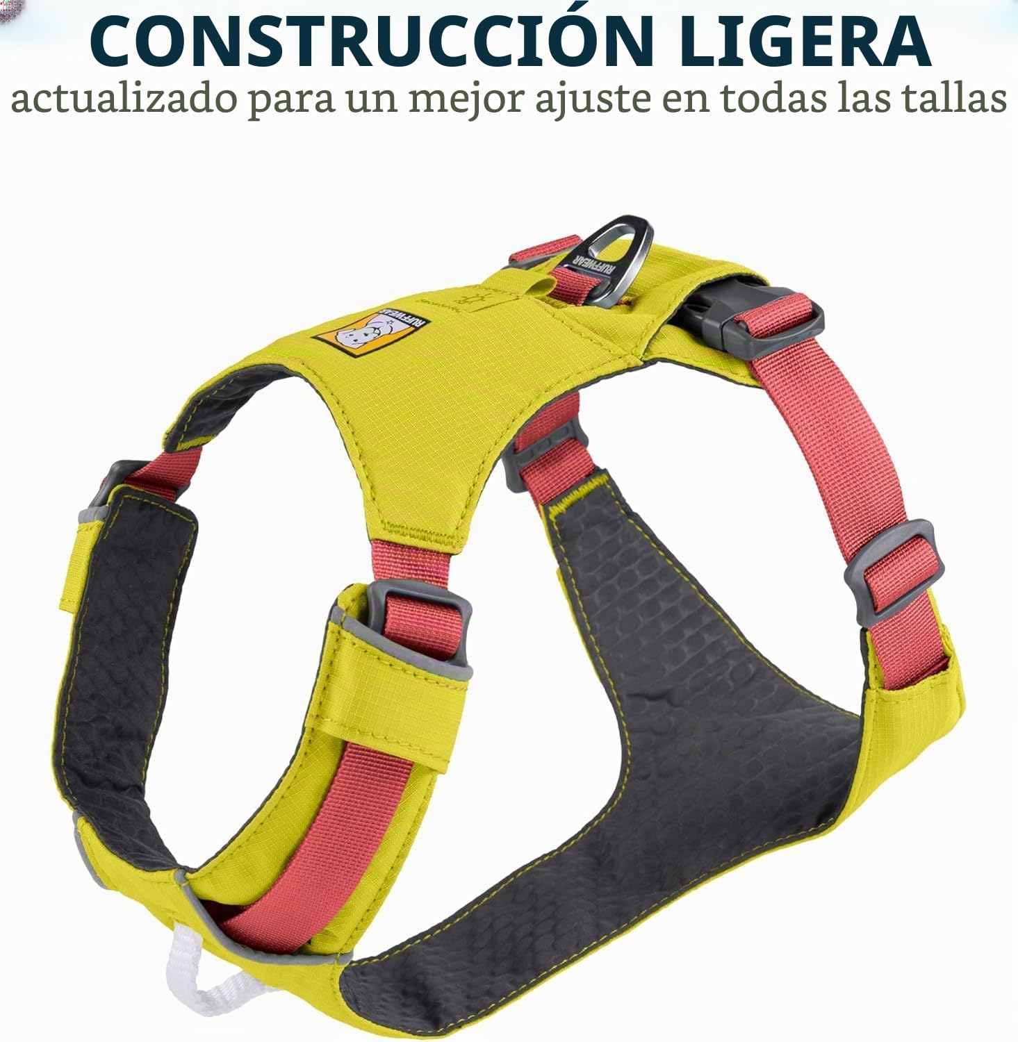 RUFFWEAR Arnés para Perros Hi & Light, Ultraligero para Caminar de Aventura, Totalmente Ajustable, Portal de Accesorios de Aluminio en V, Bolsa de identificación, Verde Liquen, Talla S, 56-69 cm