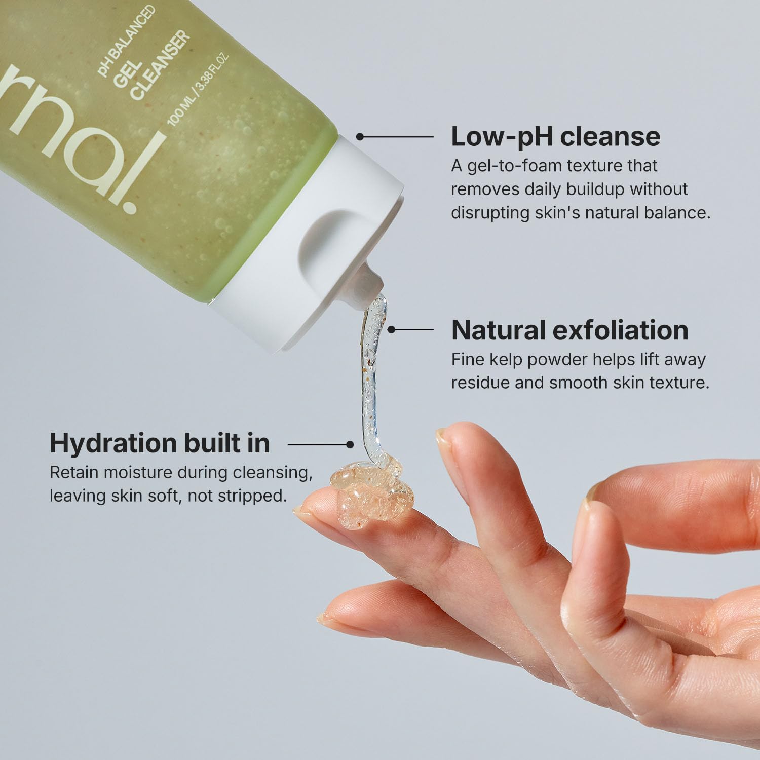 pH Balanced Gel Cleanser, Hydrating Korean Foaming Face Wash with Algae11 & Kelp Powder, Gentle Deep Cleanser for Oily or Sensitive Skin, Non-Comedogenic K-Beauty, 100ml / 3.38 fl.oz. - Image 3