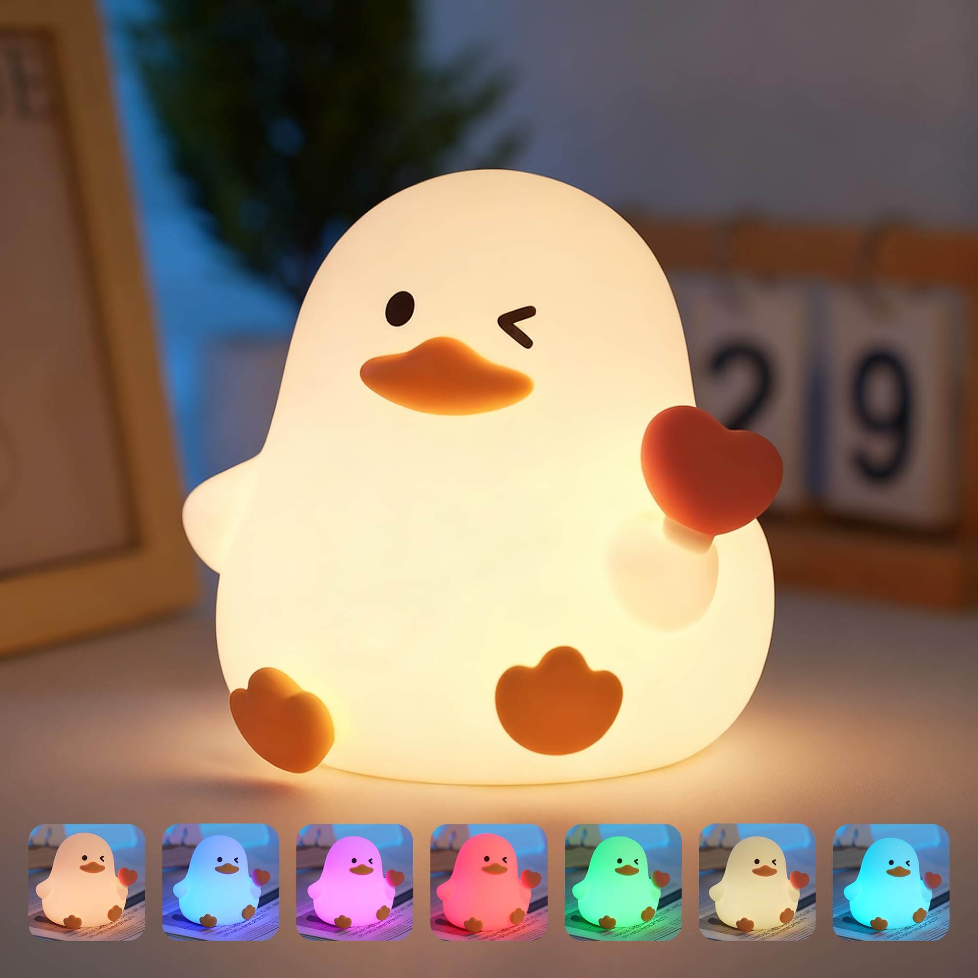 Wrischan Cute Duck Night Light for Kids, 7 Colors & 3 Brightness Dimmable LED Night Lamp, 30-Min Auto Off, Soft Silicone Baby Light for Nursery, Breastfeeding, Gift for Toddlers & New Moms