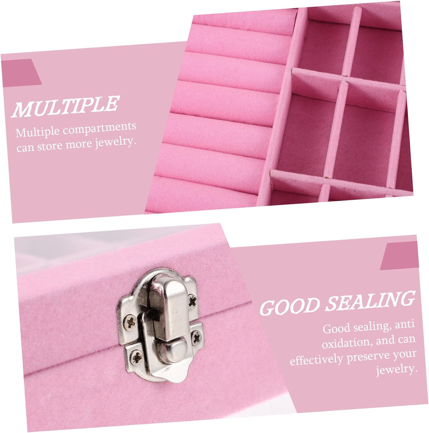 PRETYZOOM Portable Pink Ring Organizer Box with Lid and Compartments image 5