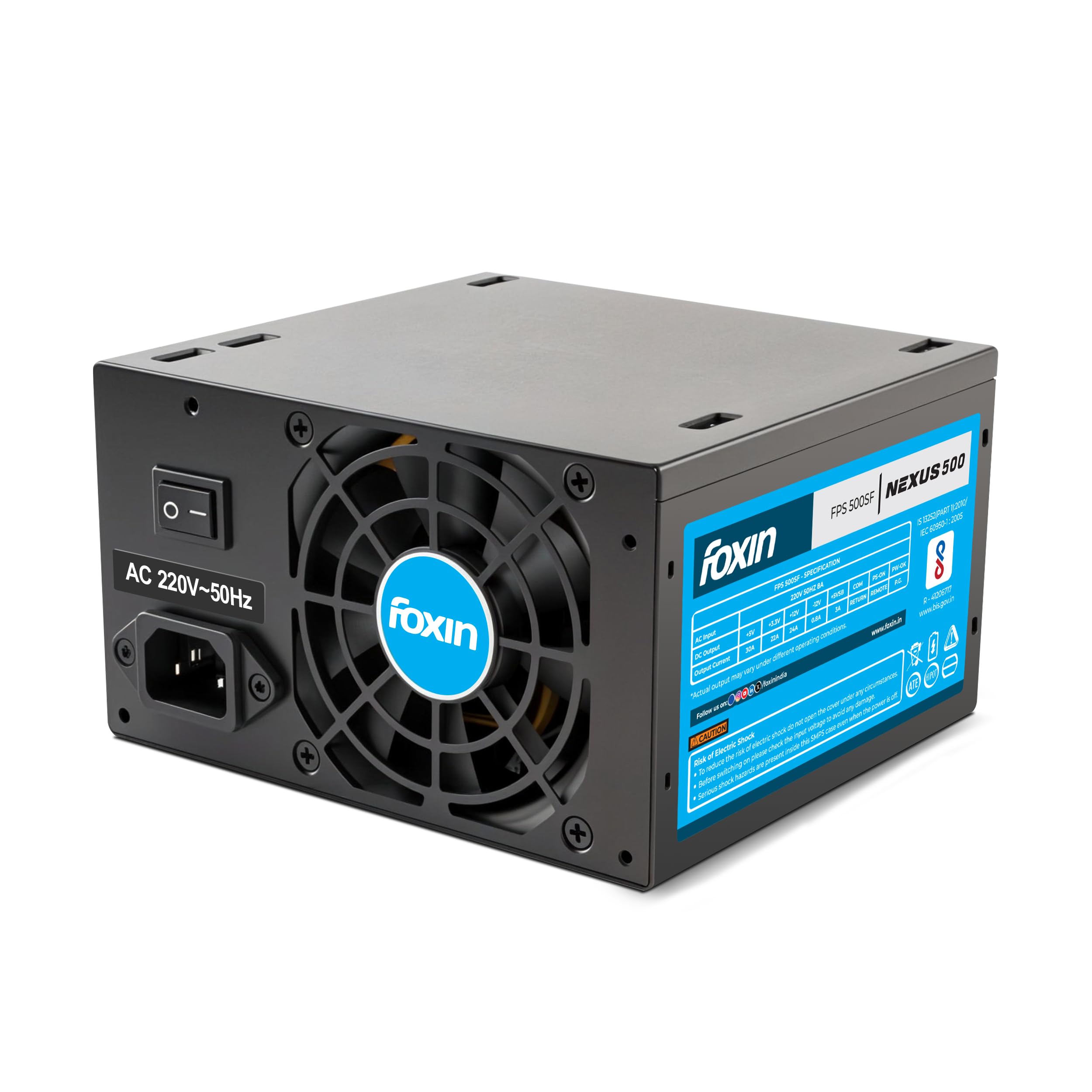 Foxin Nexus 500 ATX SMPS Power Supply with PCIe connectors 6+2 for Graphic Card | 20+4 Pin, 3X SATA, 2X Molex | 80mm Silent Fan | Power-Protection PSU with 1.2m Cable | for PC, Gaming, Office-image-2