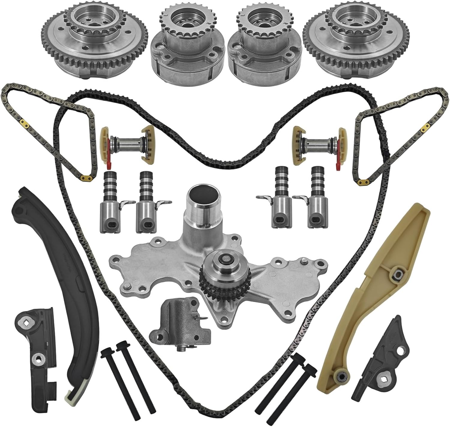 Engine Timing Chain Kit with Water Pump,VVT Sprockets & Solenoid Compatible with Ford F-150 3.5L 2011-2013, Compatible with Ford Transit-150/250/ 350/350 HD 3.5L 2015-2016