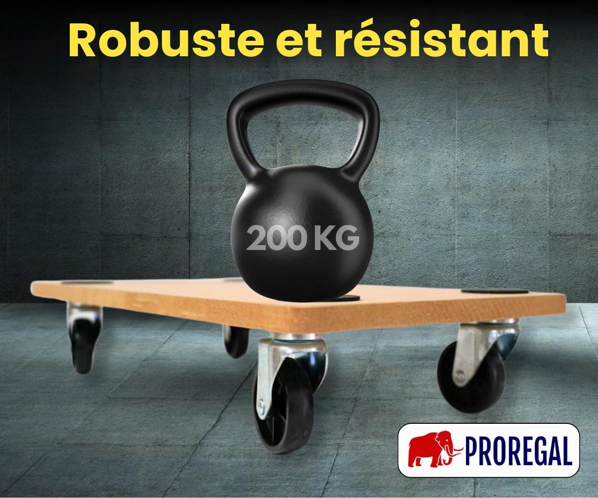 PROREGAL Mega Deal 4X Profi Plateau Roulant Hercules Charge Lourde 30x60cm Capacité de Charge 200kg 4 roulettes en Caoutchouc & poignée Panneau de Bois MDF pour Meuble, Plante & demenagement