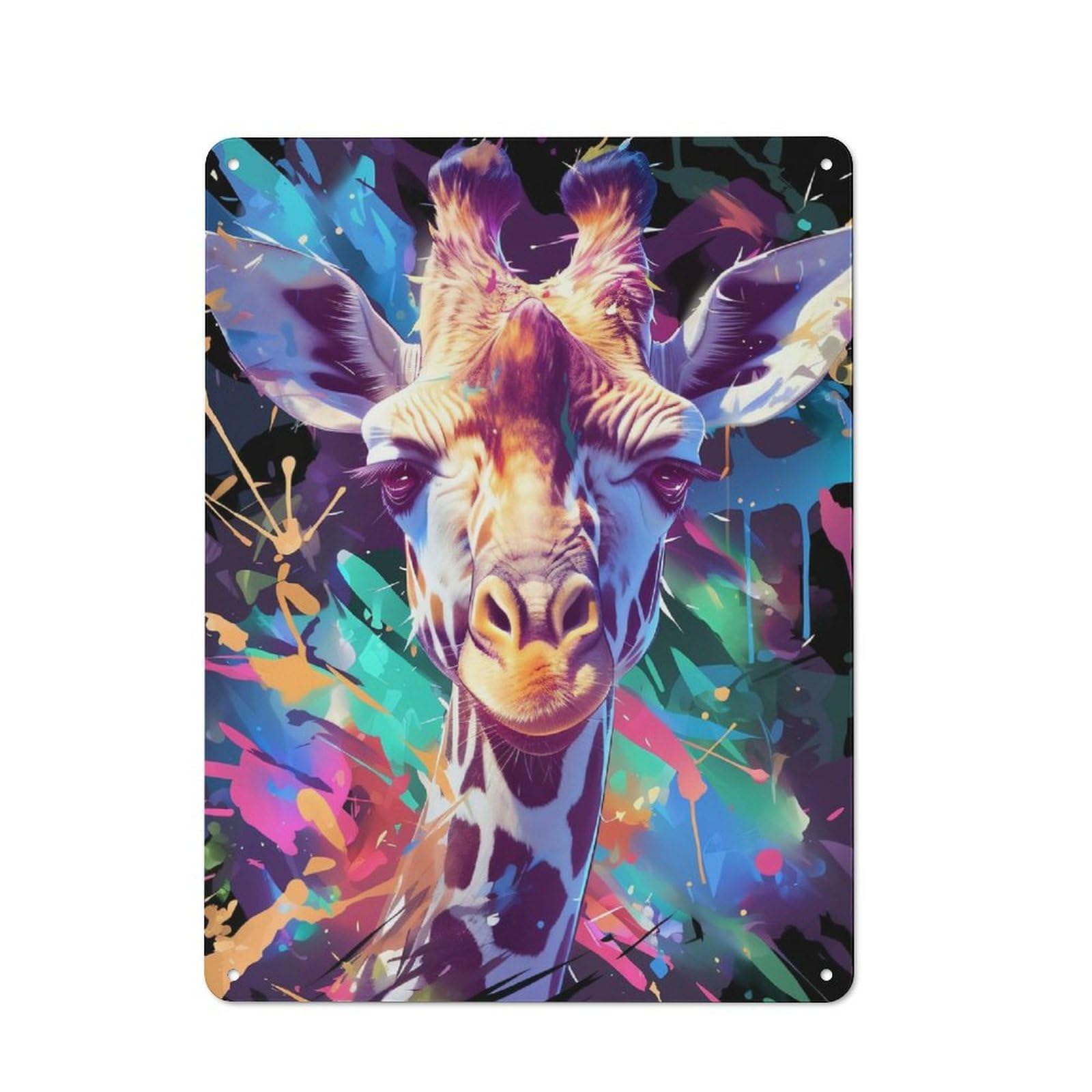 Junmoney Style-17 Colorful Giraffe Portrait(7) Nostalgic Metal Wall Decor 40X30cm, Vintage Tin Sign For Living Room, Hallway, Kitchen Or Cafe