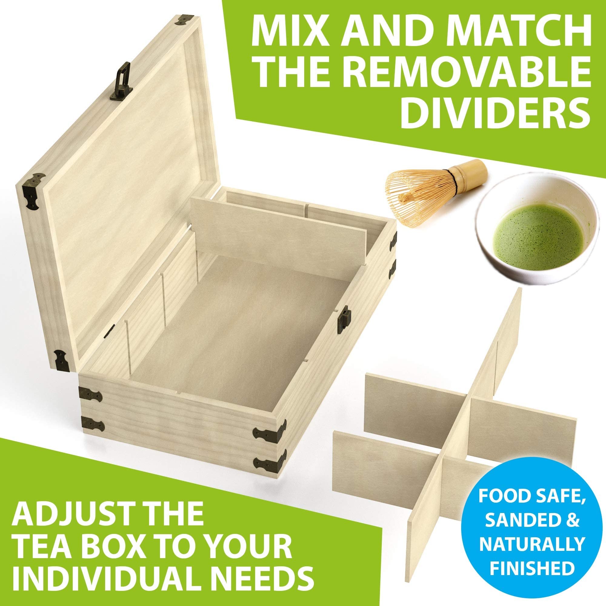 Zen Earth - Caja de Almacenamiento de Madera de Pino (Madera de Pino Natural Tea, 8 Ranuras)