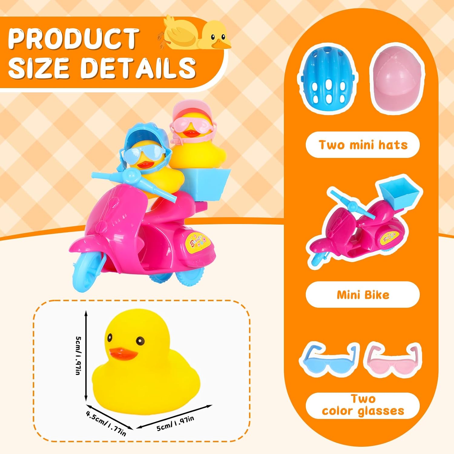 Funny Rubber Duck Set - Mini Rubber Ducks, with Sunglasses, Motorcycle Car& Helmets - Funny Dashboard Decorations & Car Ornament for Off-Road Enthusiasts, Ducking Game Gifts