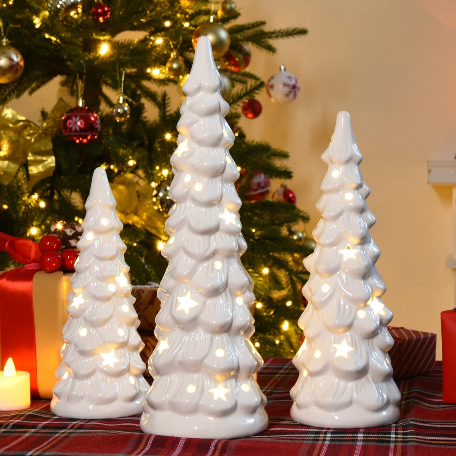 ✳︎new arrival✳︎christmastreeクリスマスツリー③white JETEHO Set of 3 White Ceramic Christmas Trees That Light Up