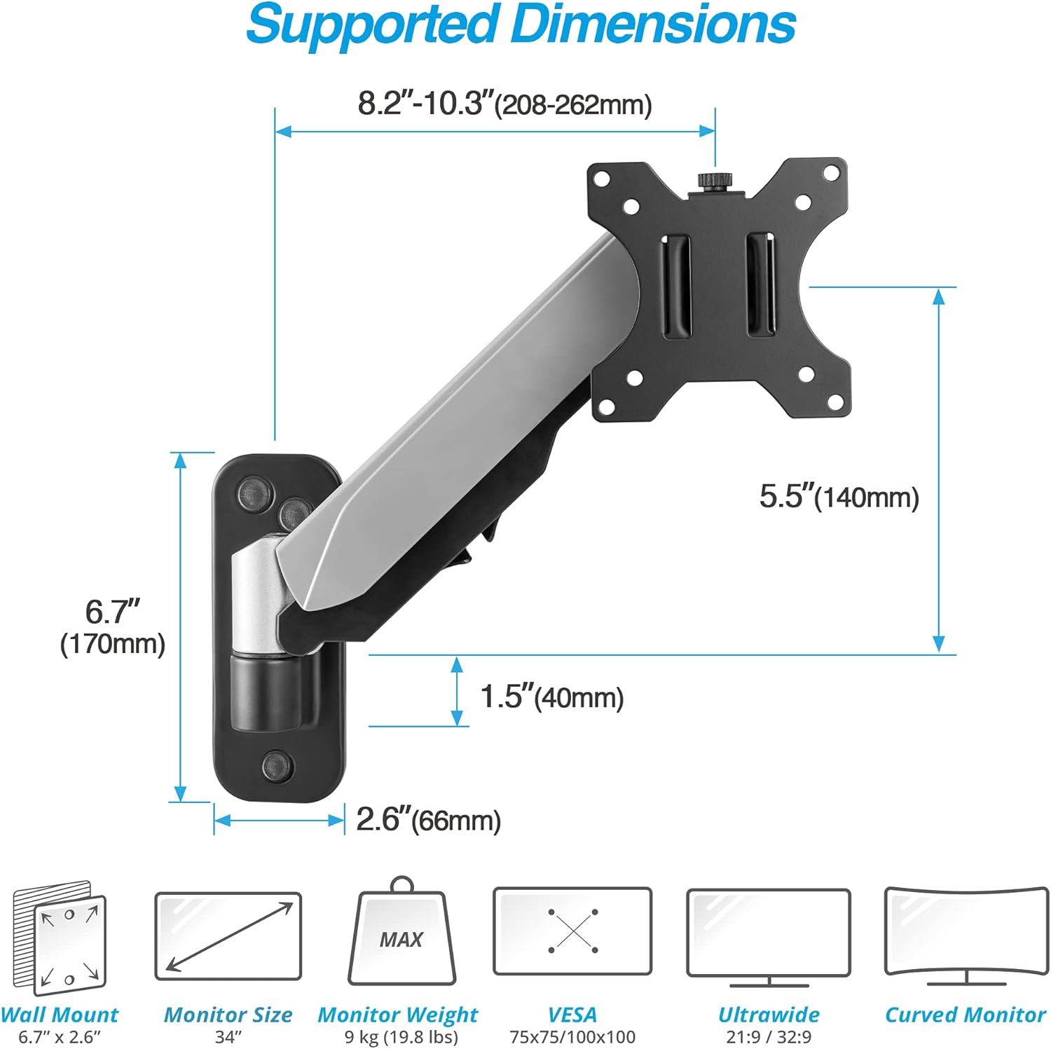 AVLT Single 32" Monitor Wall Mount - Fits One Flat/Curved Monitor, Full Motion Height Swivel Tilt Rotation Adjustable Arm - VESA/Cable Management