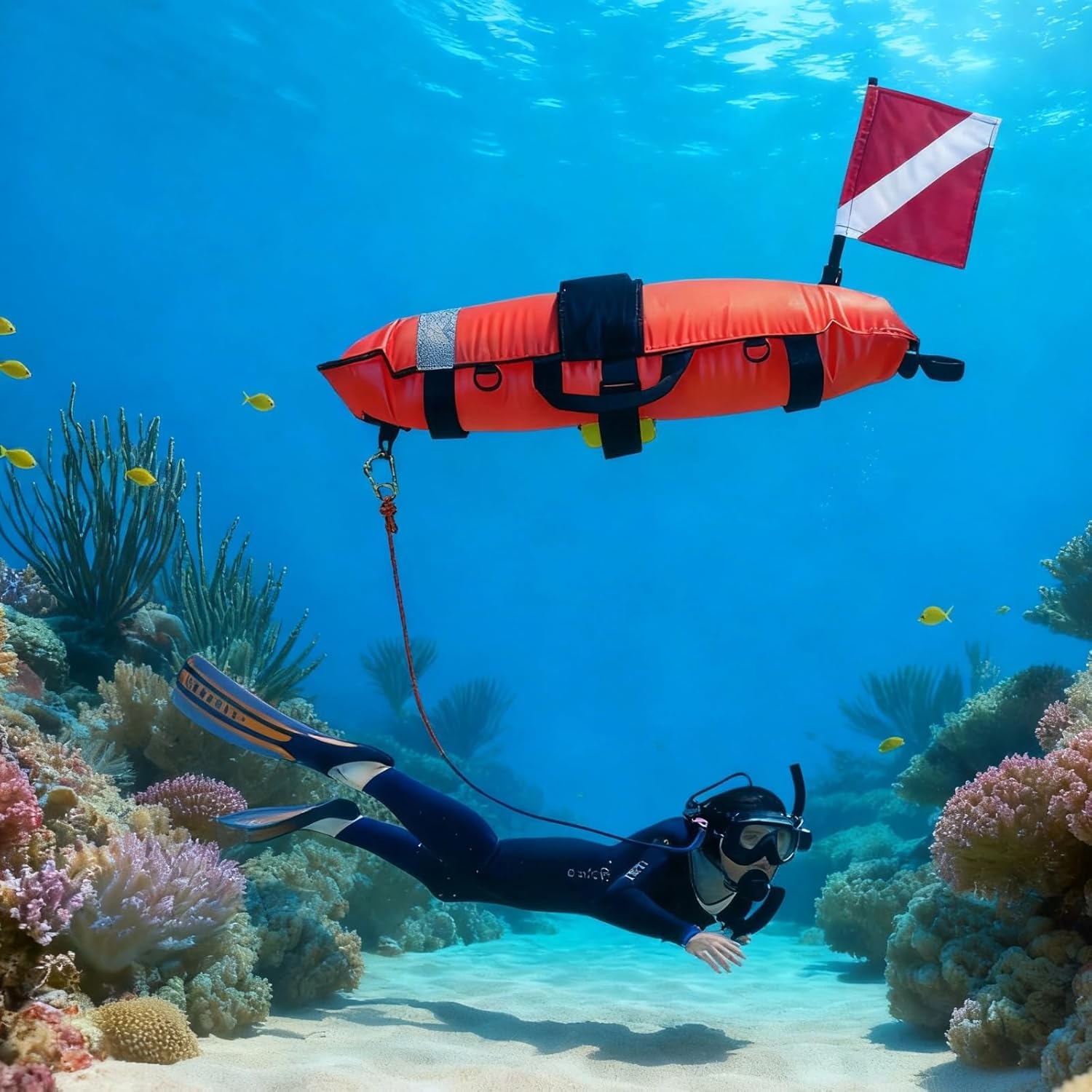 Inflatable Torpedo Dive Buoy With Signal Flag, 31.5 X 7.87 X 11.8 In For Freediving