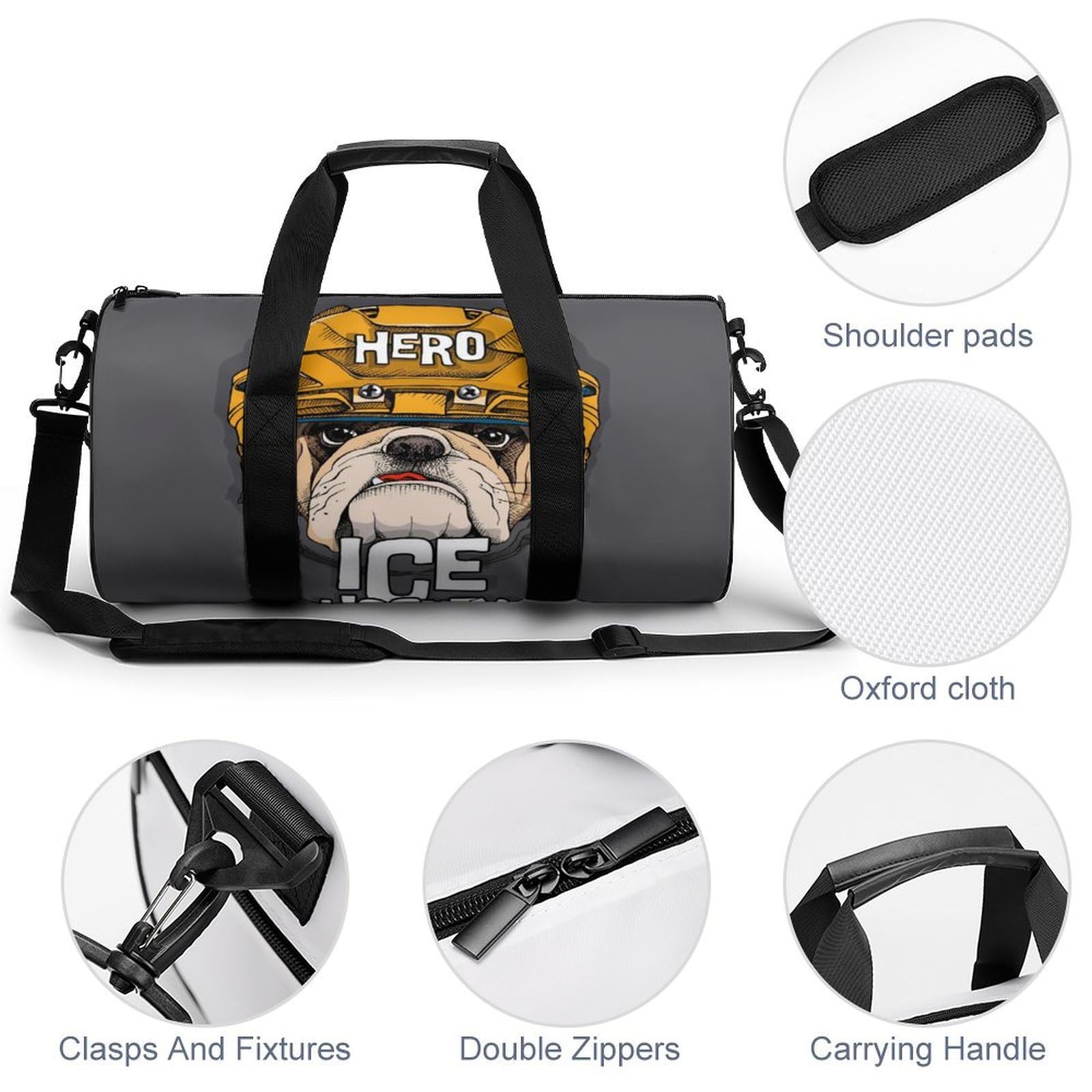 Hockey Bulldog Sac De Sport Gym Sac De Voyage Sac Week-End Duffel Bag pour Camping Randonnée Voyage 45x23x23cm