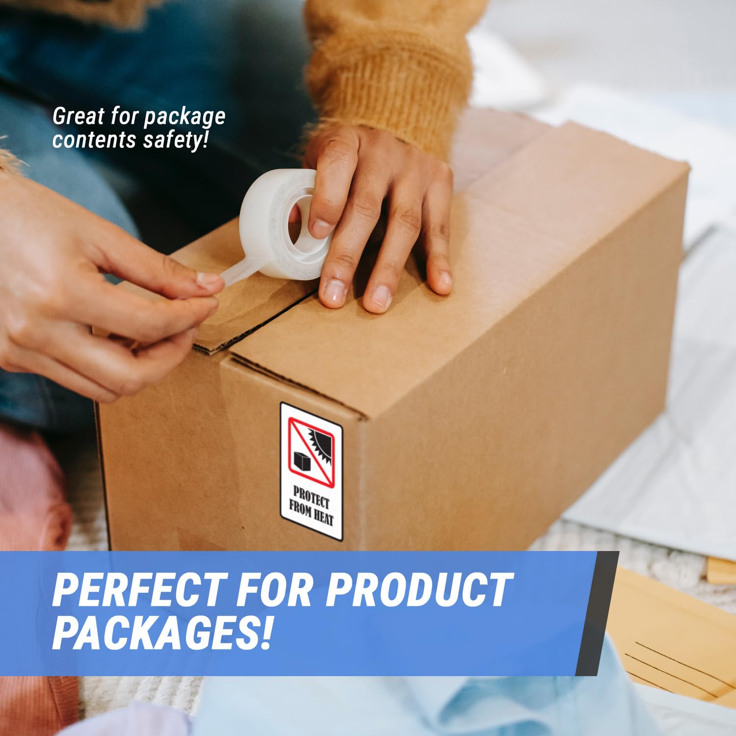 600 etiquetas adhesivas "Protect from Heat" - 5,1 x 7,6 cm - Etiquetas de advertencia para paquetes - Para envío internacional seguro - Manipulación de paquetes - 2