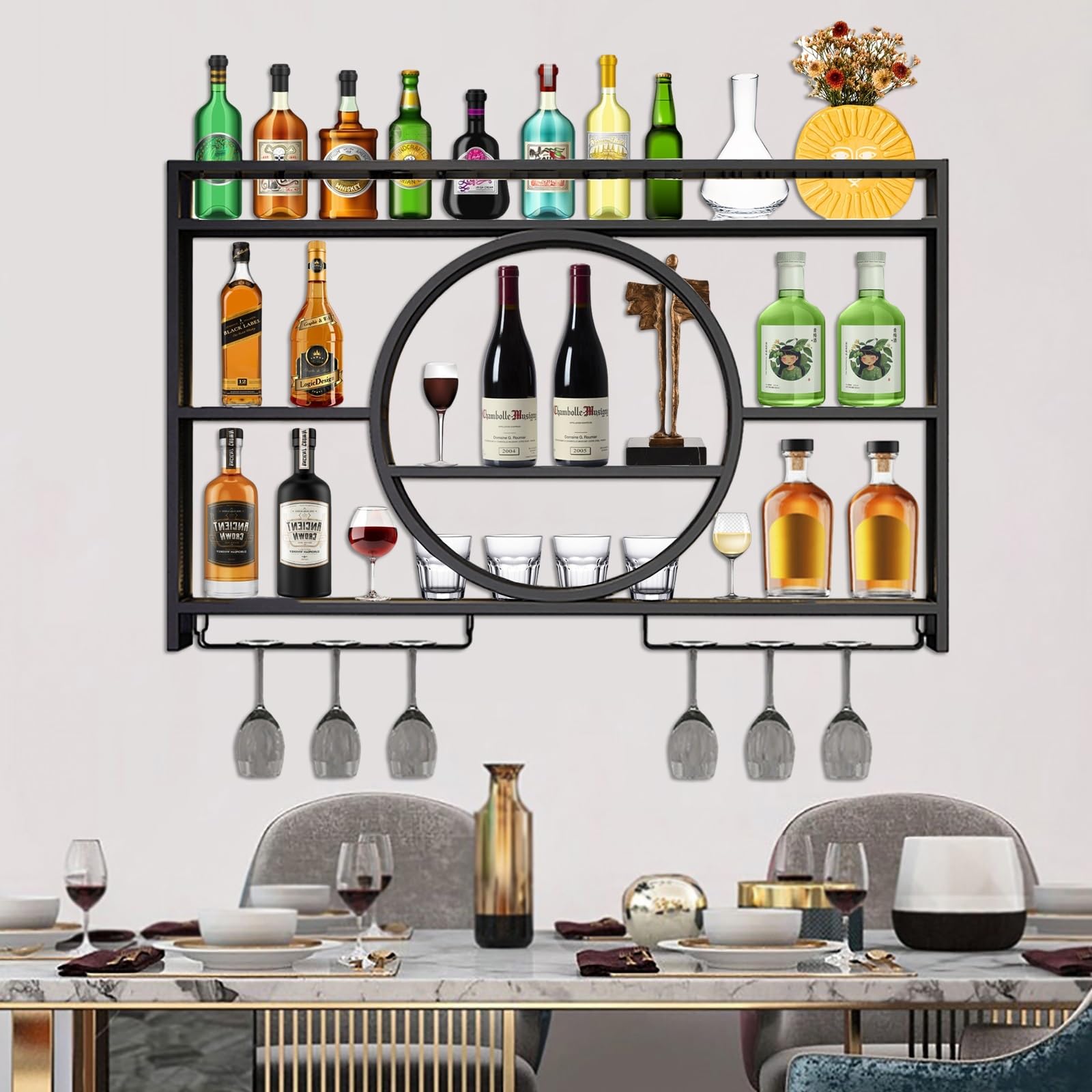 Étagère de présentation pour bouteilles d'alcool métal et casier à vin mural luxe