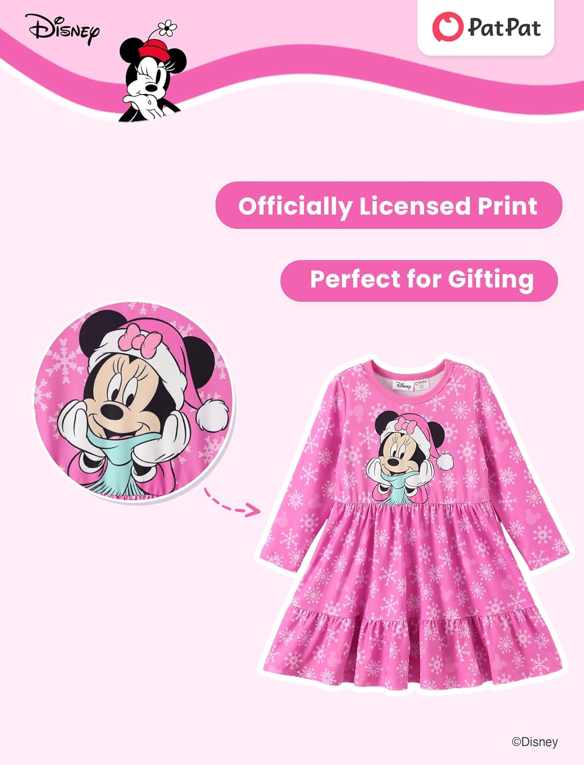 Disney Princess Frozen Elsa Minnie Stitch Floral Toddler Girl Dress A Line Long Sleeve Kids Casual Fall Clothes 2-6 Years - Image 7