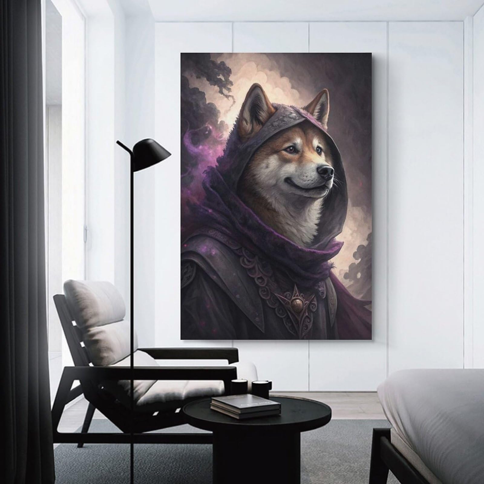 Junmoney Shiba Inu Wizard in Purple Robes Home Decor Wall Art, 20x30inch(50x75cm), for Wall Displays, Bedrooms Or Room Updates, Ideal for Building A Coordinated Art Wall