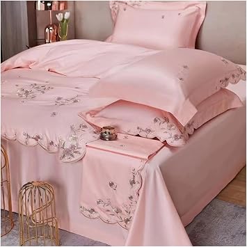 1000TC 100% Cotton Supreme Quality Luxury Bedding Flowers Embroidery Bedding Set Duvet Cover Set Flat/Fitted Bed Sheet Pillowcases H QUEEN_FLAT