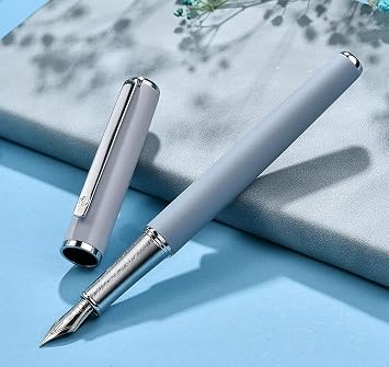 Hongdian 523 Metal Fountain Pen Fine Nib with Ink Converter, Morandi Blue Nice Pens