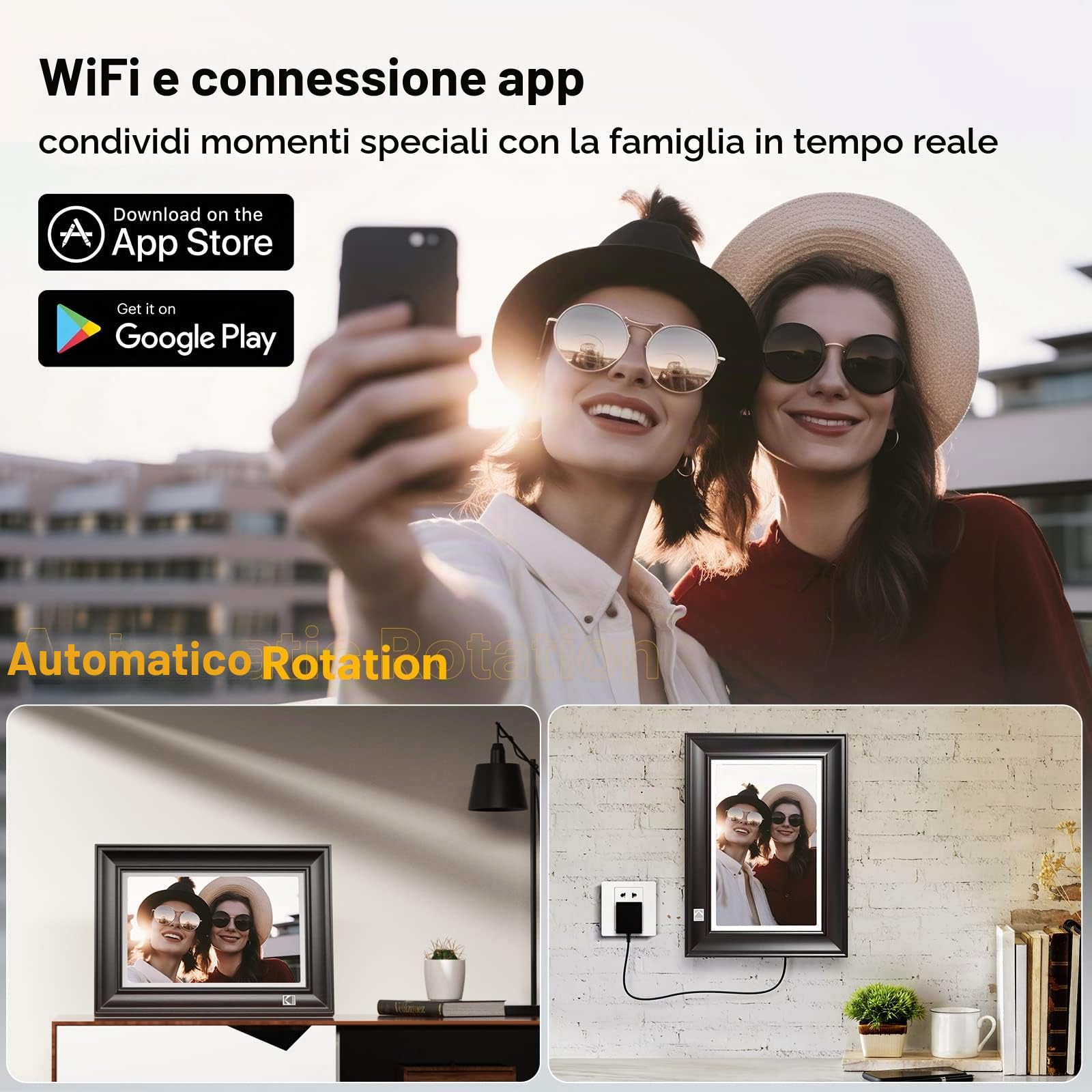 KODAK Cornice Digitale WiFi Cornice Foto Digitale 10 pollici, FHD 1920 * 1200 Touchscreen, Cloud Cornice Elettronica in Legno con Memoria da 32GB, Condivisione di Foto, Video e Musica via USB o App
