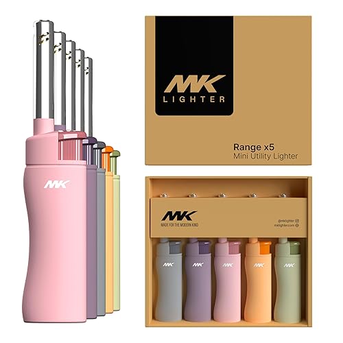 MK Candle Lighter, Butane Refillable Wind-Resistant Flame, 5-Pack for BBQ, Camping, Outdoor Use (Pastel-5pc) - Pastel-5pc