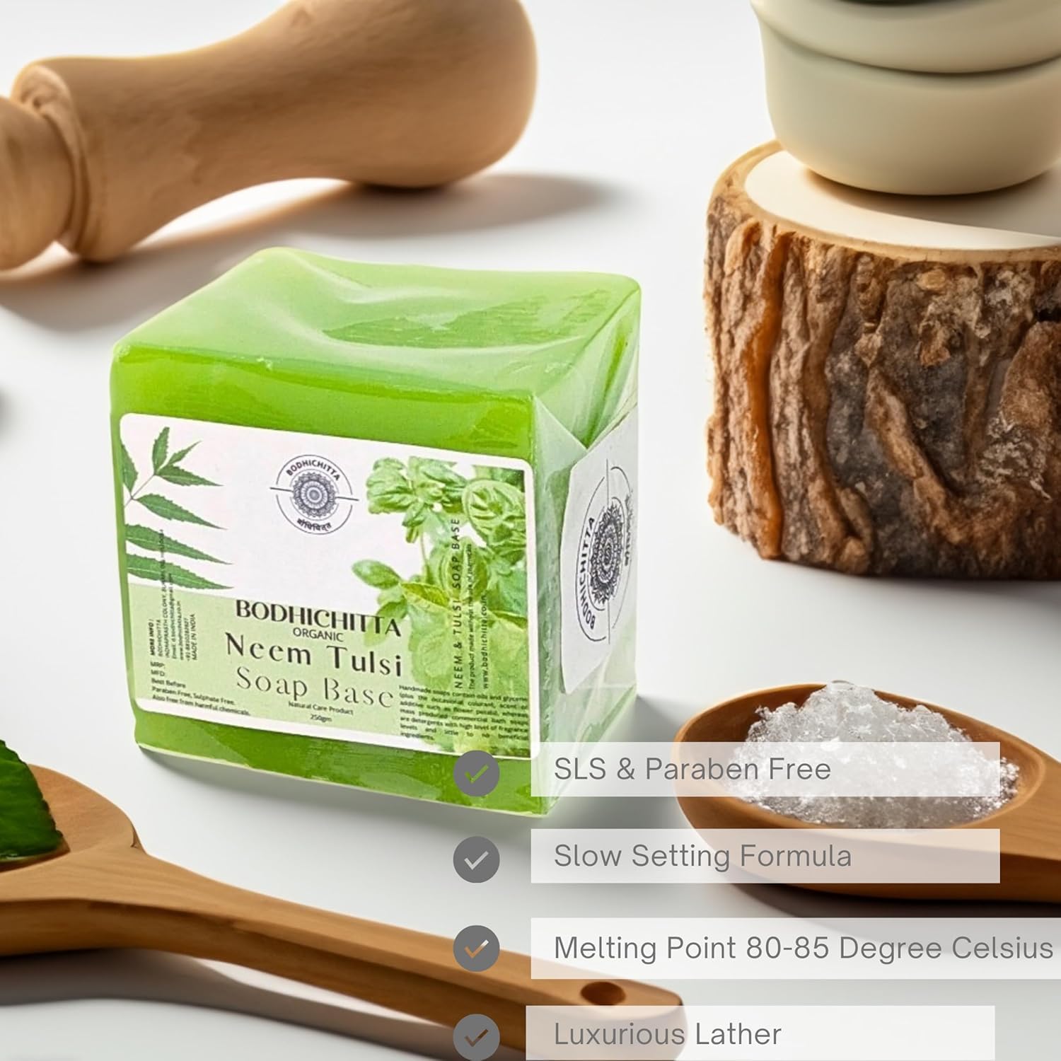 Neem & Tulsi Glycerin Soap Base |100% Pure Organic & Natural | Paraben, SLS, Chemical Free | Melt & Pour Base Bar For Soap Making (250gm, Neem & Tulsi)