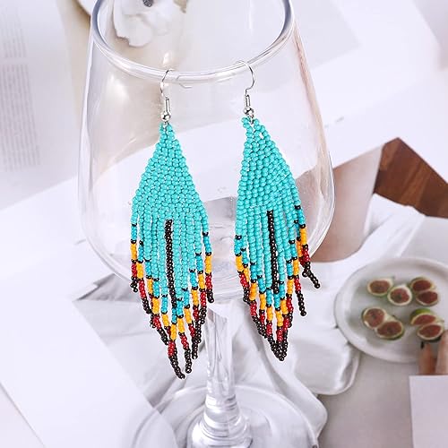 Miniatura 3 de Aretes largos de borla de cuentas, aretes bohemios de cuentas coloridas hechas a mano, regalos y Navidad