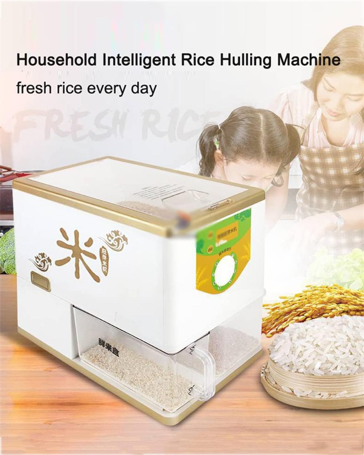 Smerigliatrice elettrica per riso e fresatrice, 8 ingranaggi automatico per sbucciare grano e riso, smerigliatrice per cereali ad alte prestazioni per riso marrone chiaro e germe, funzionamento