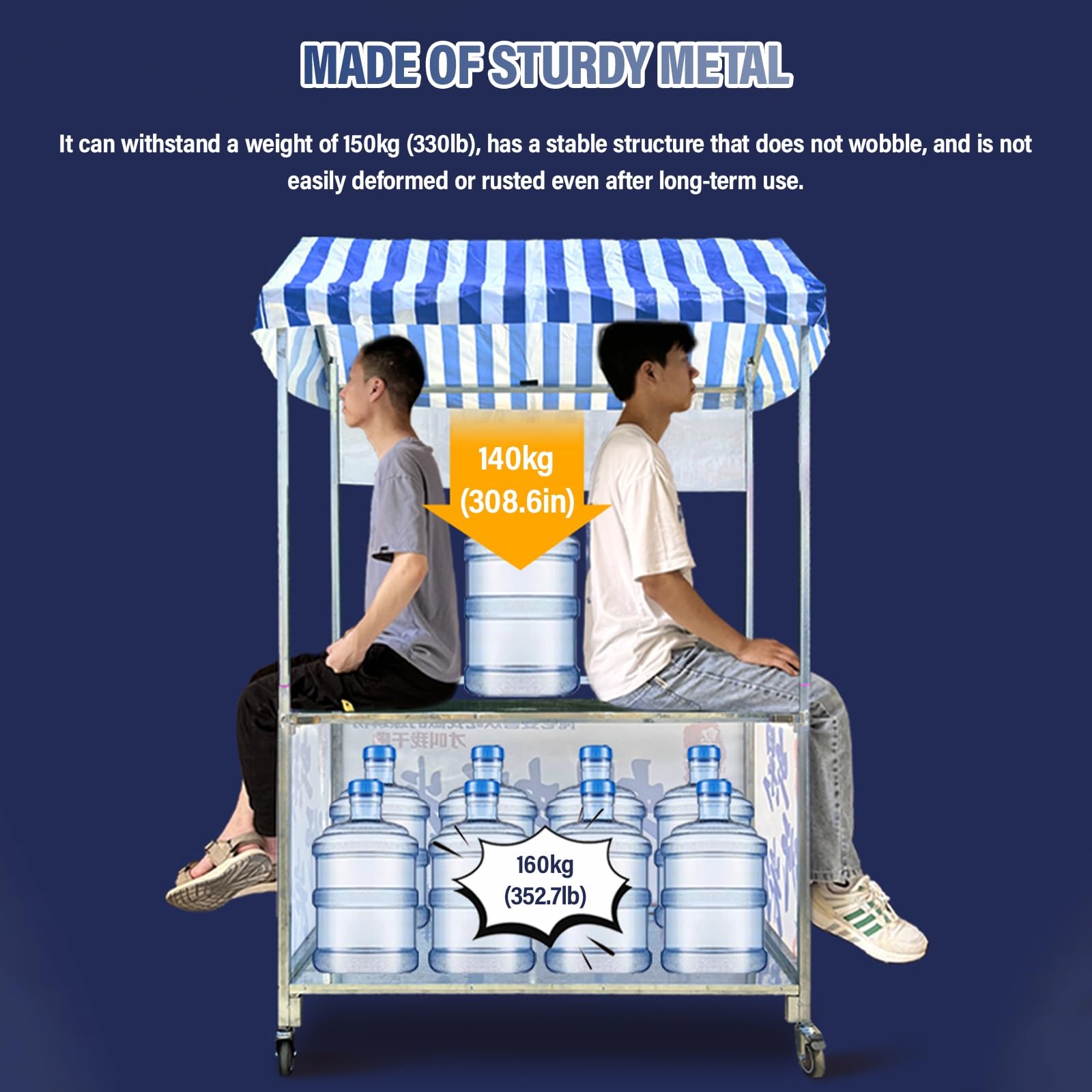 Carrello Da Vendita Mobile Per Esterni Con Tetto A Strisce, Banco Pieghevole Per Street Food, Snack E Bevande, Doppio Ripiano E Ruote Bloccabili, Ideale Per Mercatini Ed Eventi Pop-up