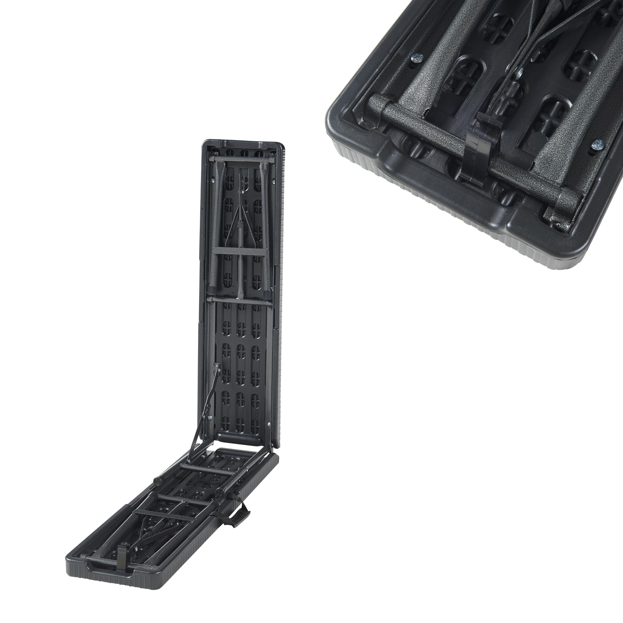 [en.casa] Lot de 2 Bancs de Camping Pliable pour Extérieur Festival Pique-Nique Fête Jardin BBQ Banc Pliant pour 4 Personnes avec Poignée de Transport Métal Plastique 180 x 25 x 43 cm Effet Rotin Noir