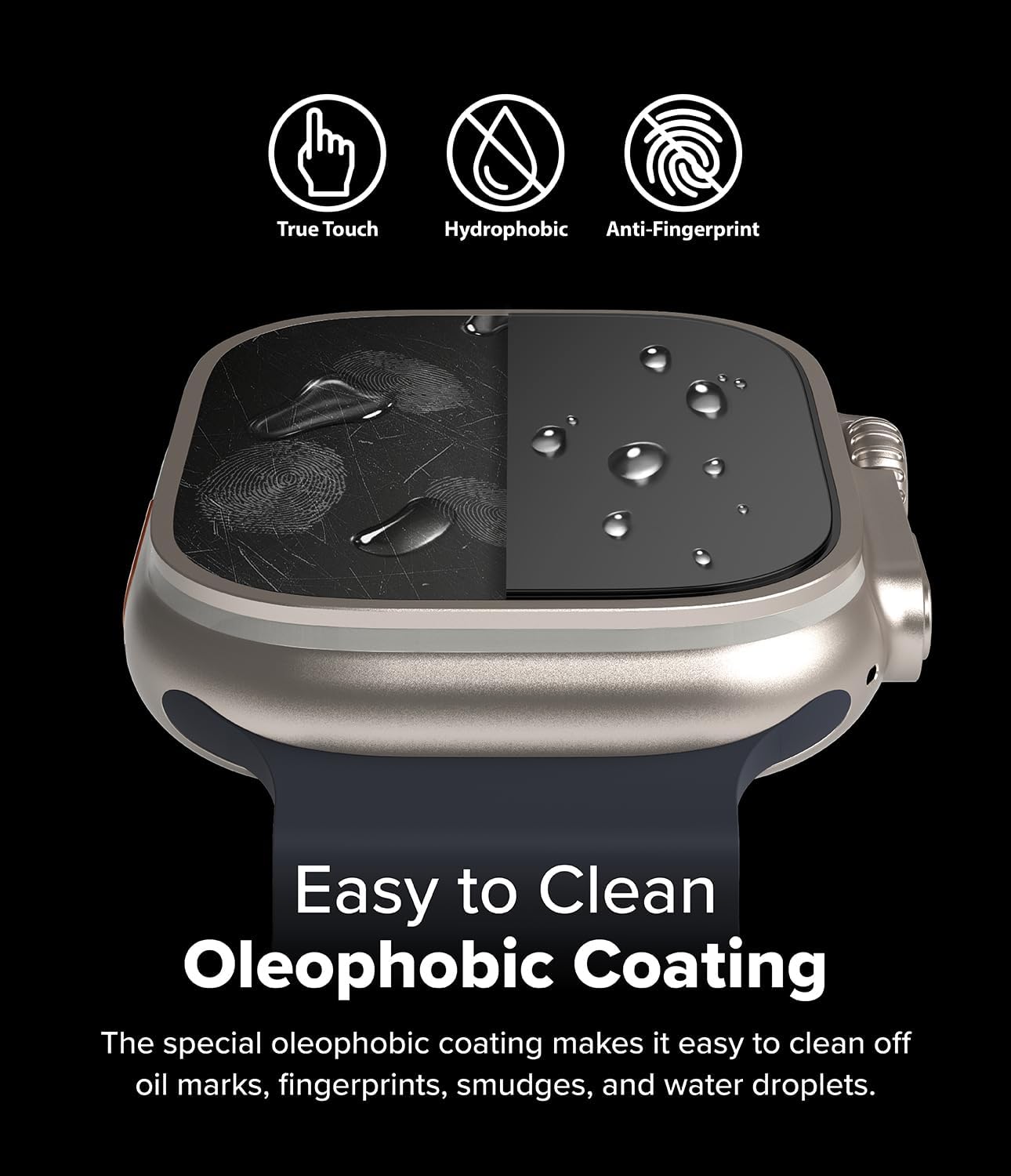 Ringke Easy Slide for Apple Watch Ultra 3/2/1 Screen Protector (49 mm) [Super Easy to Install] Case Friendly Shatterproof 9H Hardness Tempered Glass - 2 Pack