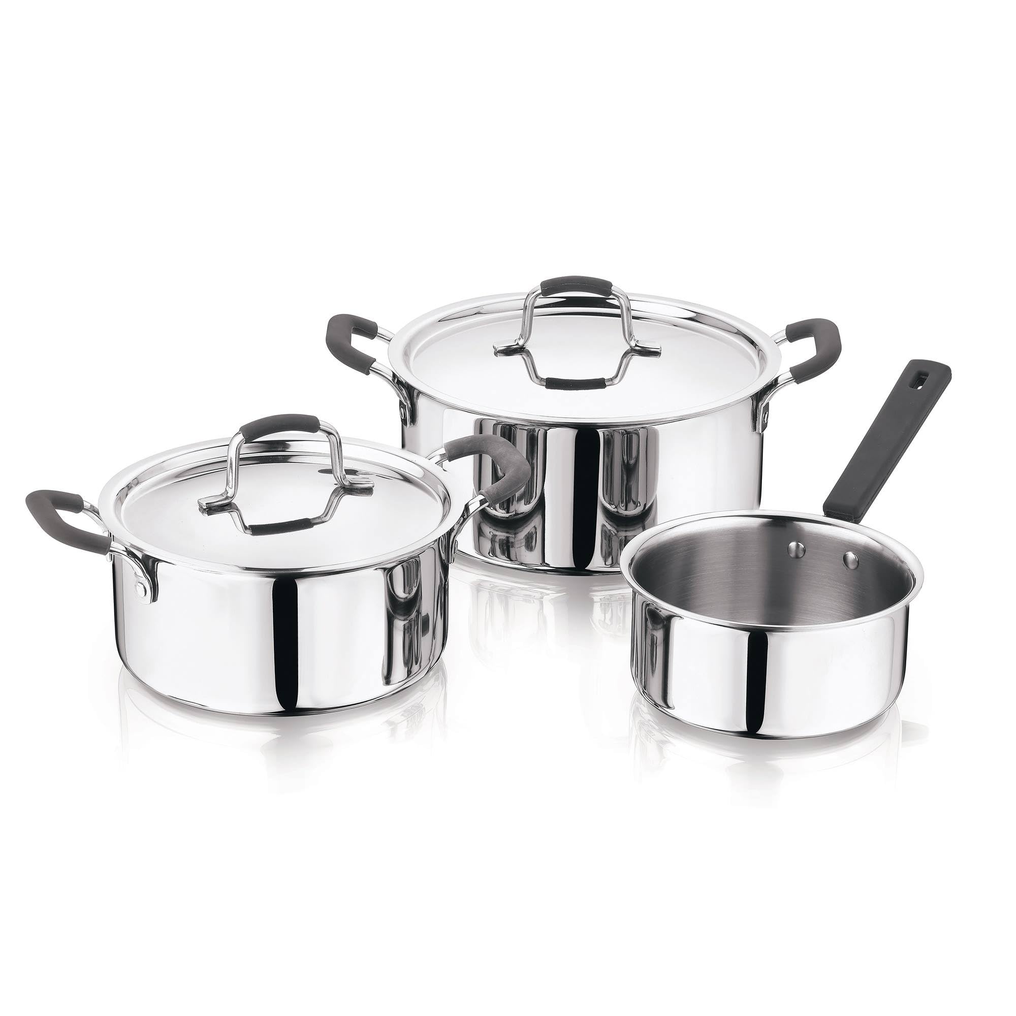 Patelnie i garnek ze stali nierdzewnej MasterPRO 20-24cm + silikonowe uchwyty