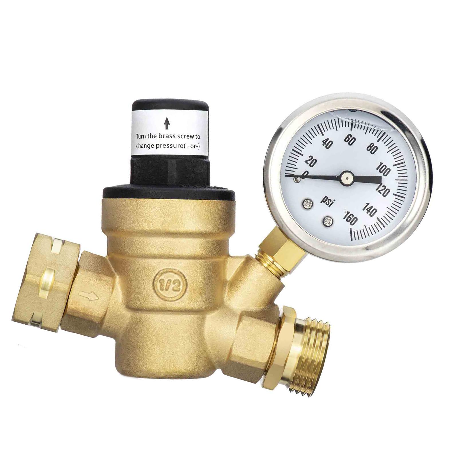 Water Pressure Regulator for Campers Pressure Regulators Knob Adjustable Reducer Manual Adjustable Water Regulator with Gauge