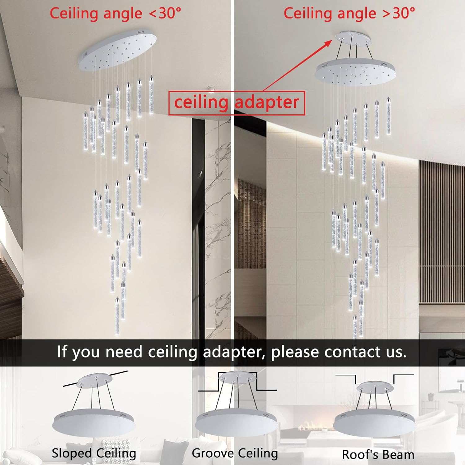 30-Light 197'' High Ceiling Chandeliers Modern Crystal Chandeliers for Entryway Long Spiral LED Dimmable Chandelier Flush Mount Ceiling Staircase Foyer Living Room Sloped ceilings Light Fixture