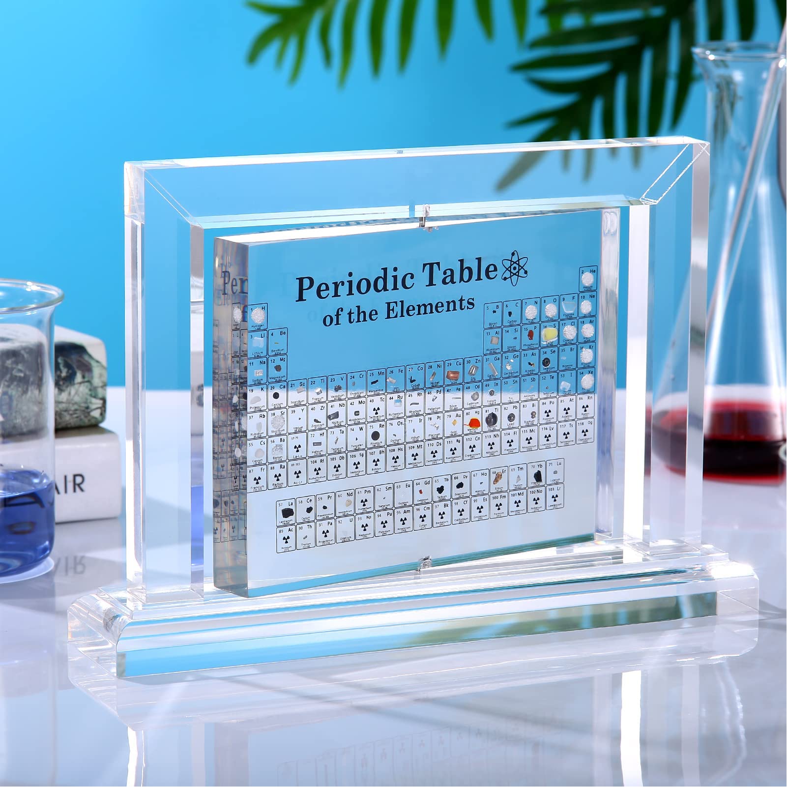 Periodensystem mit Echten Elementen,Periodensystem der Elemente aus Acryl mit 83 echten Elementen Im Inneren,mit 360° drehbarem Rahmendisplay,für Schüler Lehrer Handwerk Dekor,24 * 16 * 5 cm