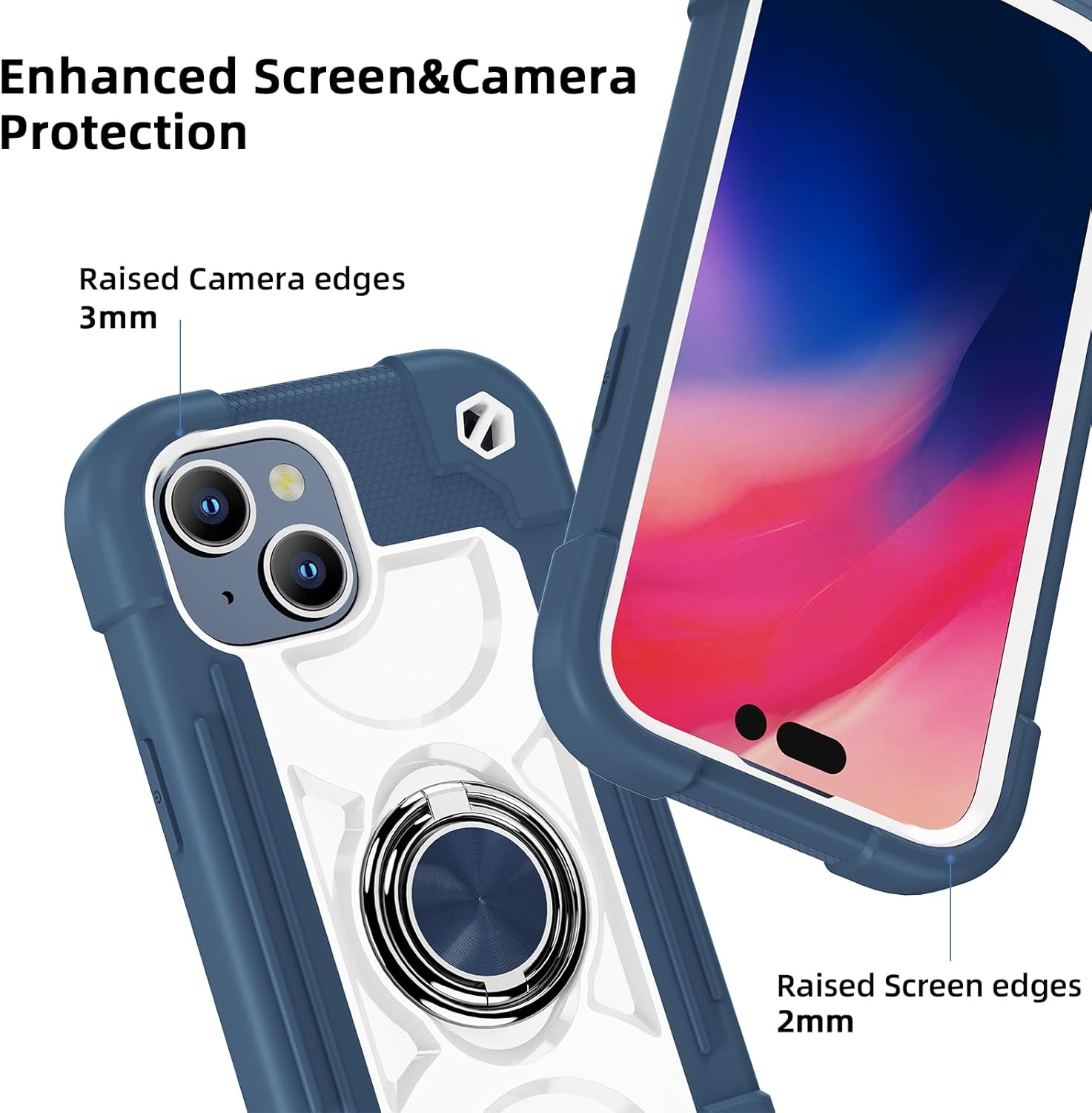 MARKILL Compatible with iPhone 15 Case 6.1 Inch with Built-in Kickstand, [Full Body Rugged Military Grade] Drop Protection Heavy Duty Case 3 in 1 Protective Durable Cover for iPhone 15. Blue