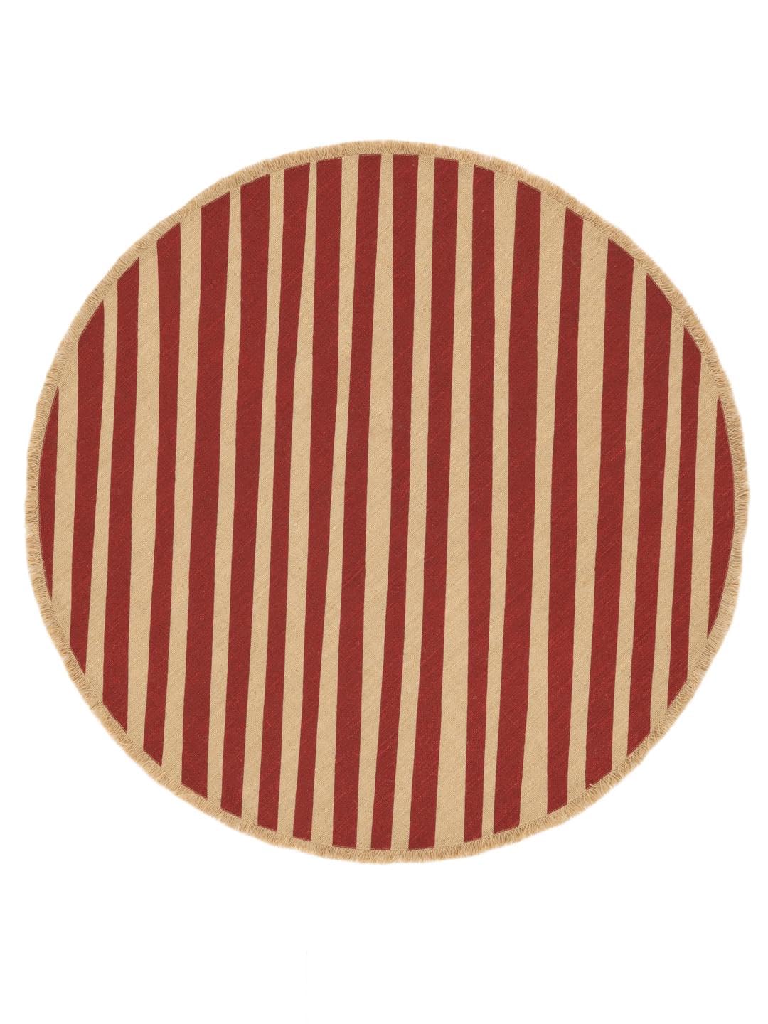 RugVista Ribbons, Alfombra Moderna, Pelo Corto, ∅ 100 cm, Redonda, Calidad cert. Care & Fair, Yute, Pasillo, Dormitorio, Cocina, Salón, Comedor, Despacho, Beige/Rojo