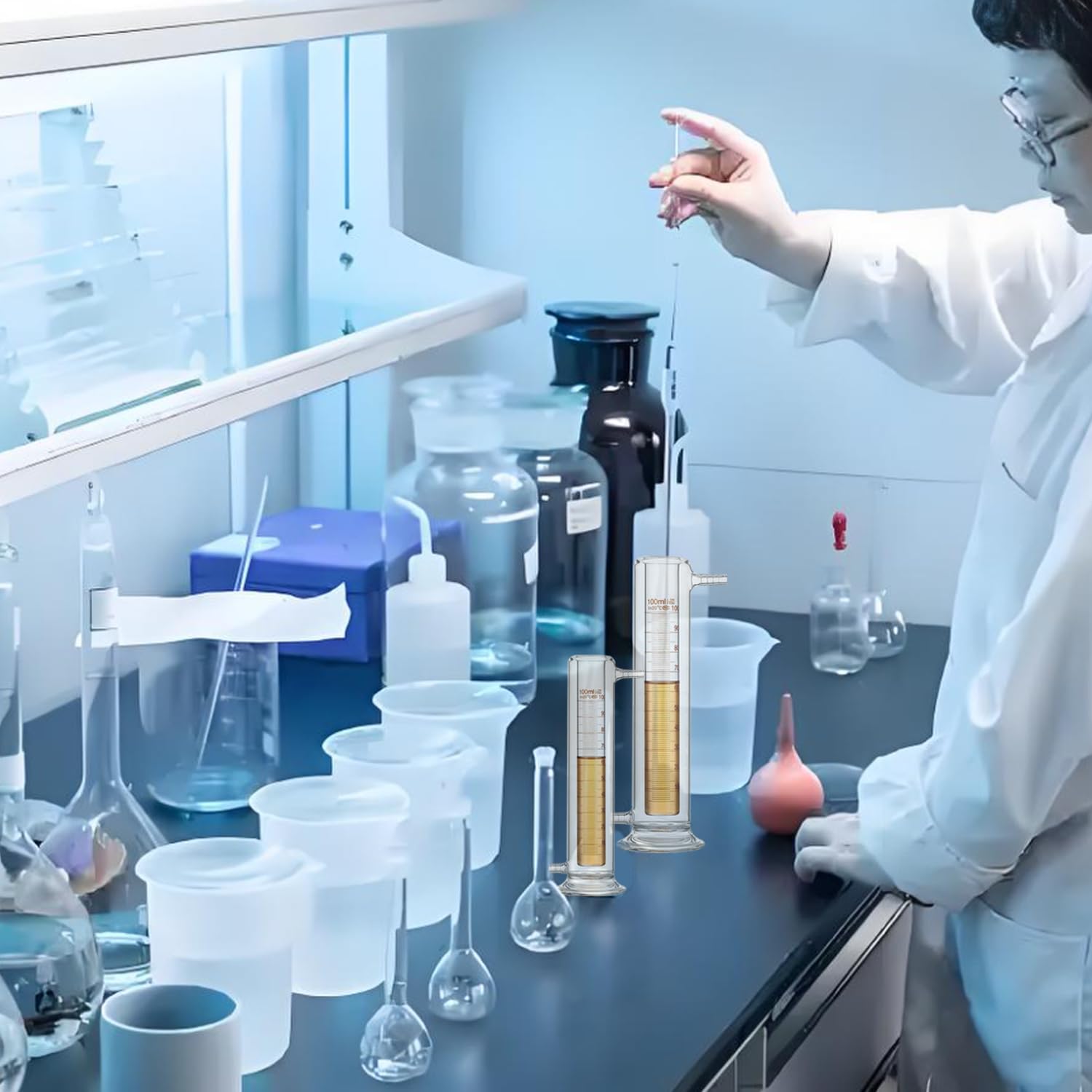 Doppelschichtiger Graduierter Messzylinder Borosilikatglas Messflüssigkeits-Laborzylinder für Laborwissenschaftsexperimente (200ml)