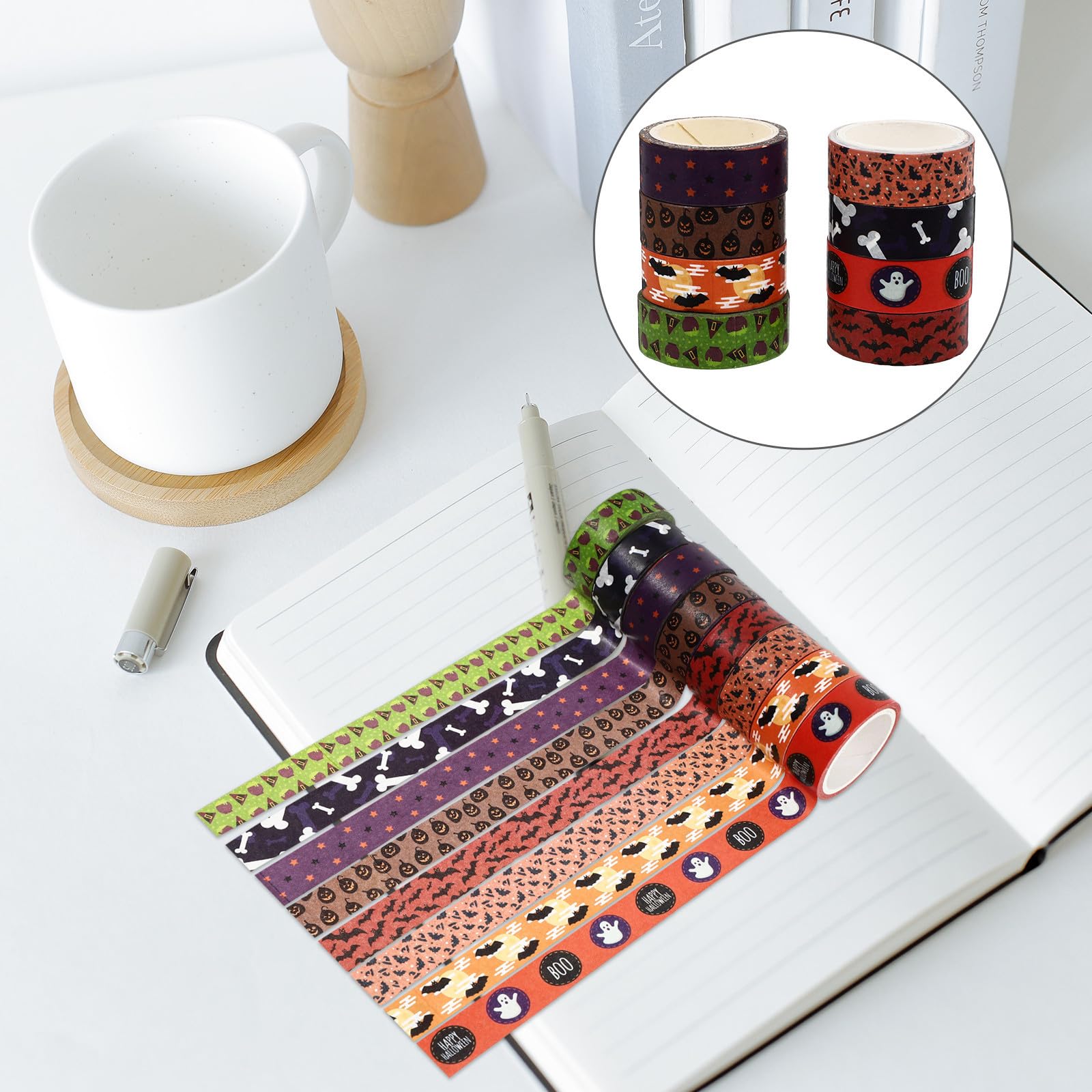 OSALADI 64 Rollos Cinta Washi de 5m Patrón de Halloween para Manualidades y Decoración en Fiestas, Adecuado para Sellar Sobres y Scrapbooking Creativo Varios Estilos