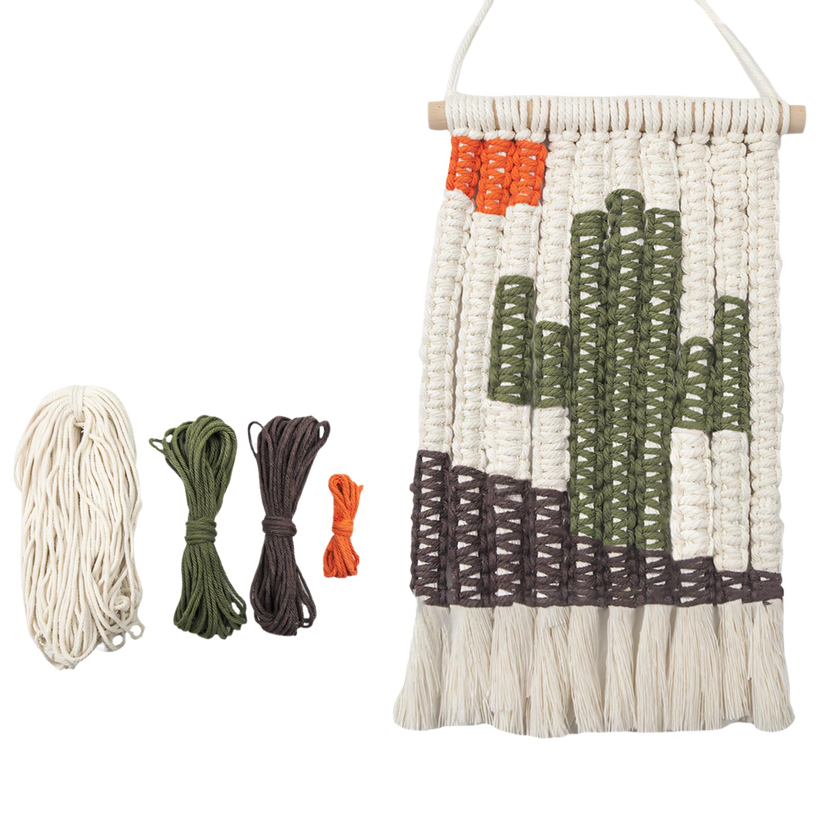 NVOQILIN Cactus Hanging Decoration Set with Cotton Rope Materials and Simple Instructions for Creative Art Lovers Wood Sphere Weaving Set