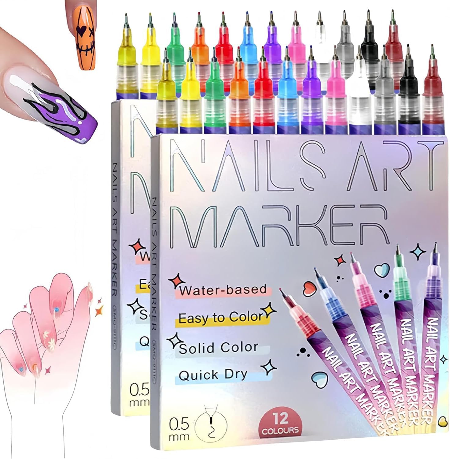 Juego de bolígrafos de arte de uñas de 12 colores, 2025 nuevos marcadores de arte de uñas para uñas de gel, marcadores de arte de uñas, rotulador de
