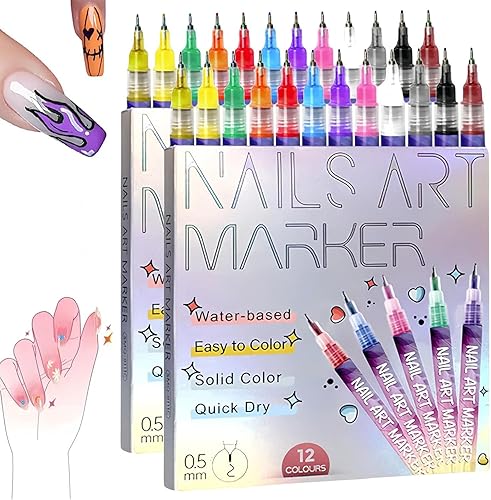 Juego de bolígrafos de arte de uñas de 12 colores, 2025 nuevos marcadores de arte de uñas para uñas de gel, marcadores de arte de uñas, rotulador de